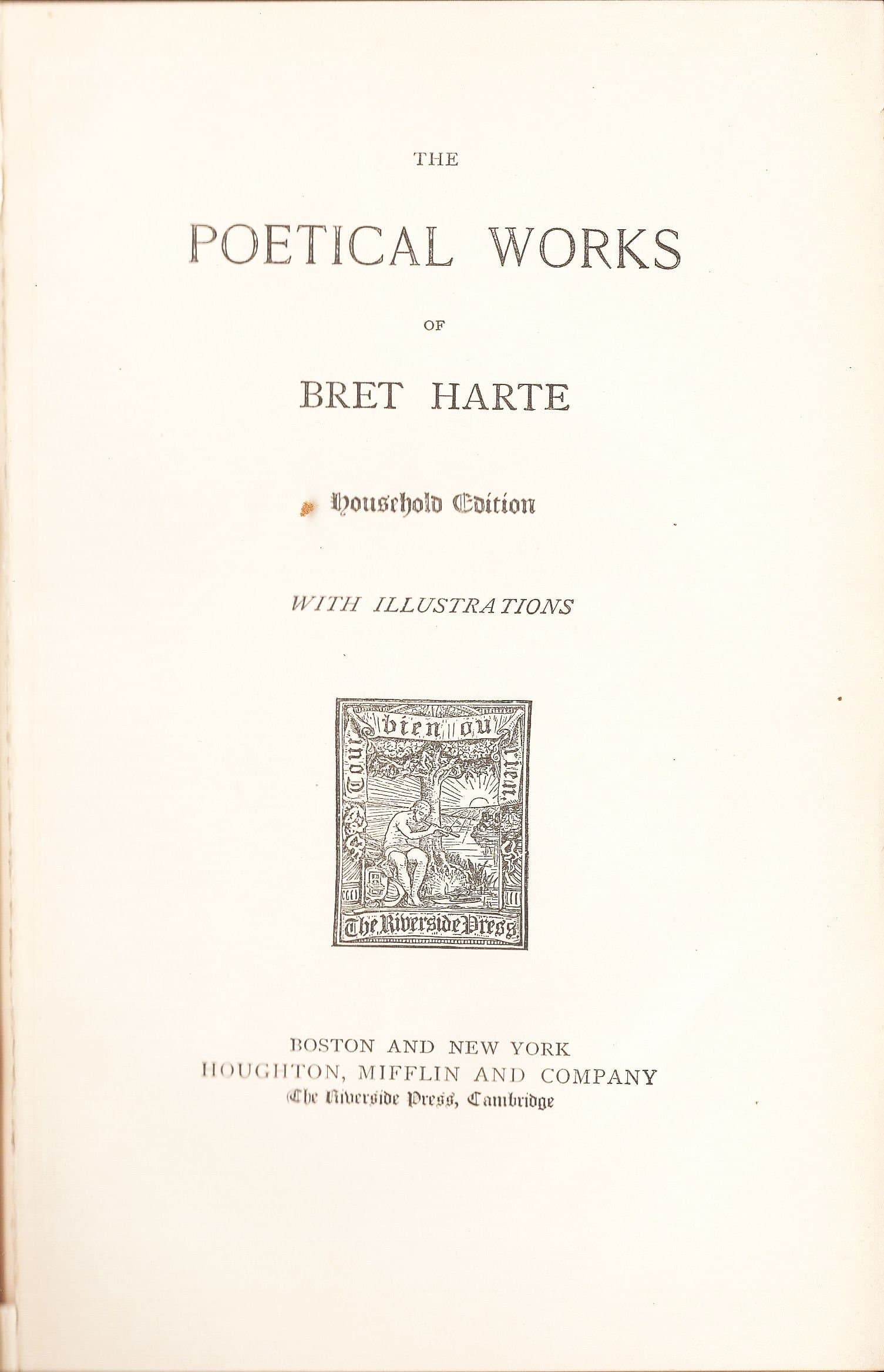 The Poetical Works of Bret Harte Published by Houghton Mifflin 1882 (Household Edition) Very Good Condition! - image 3