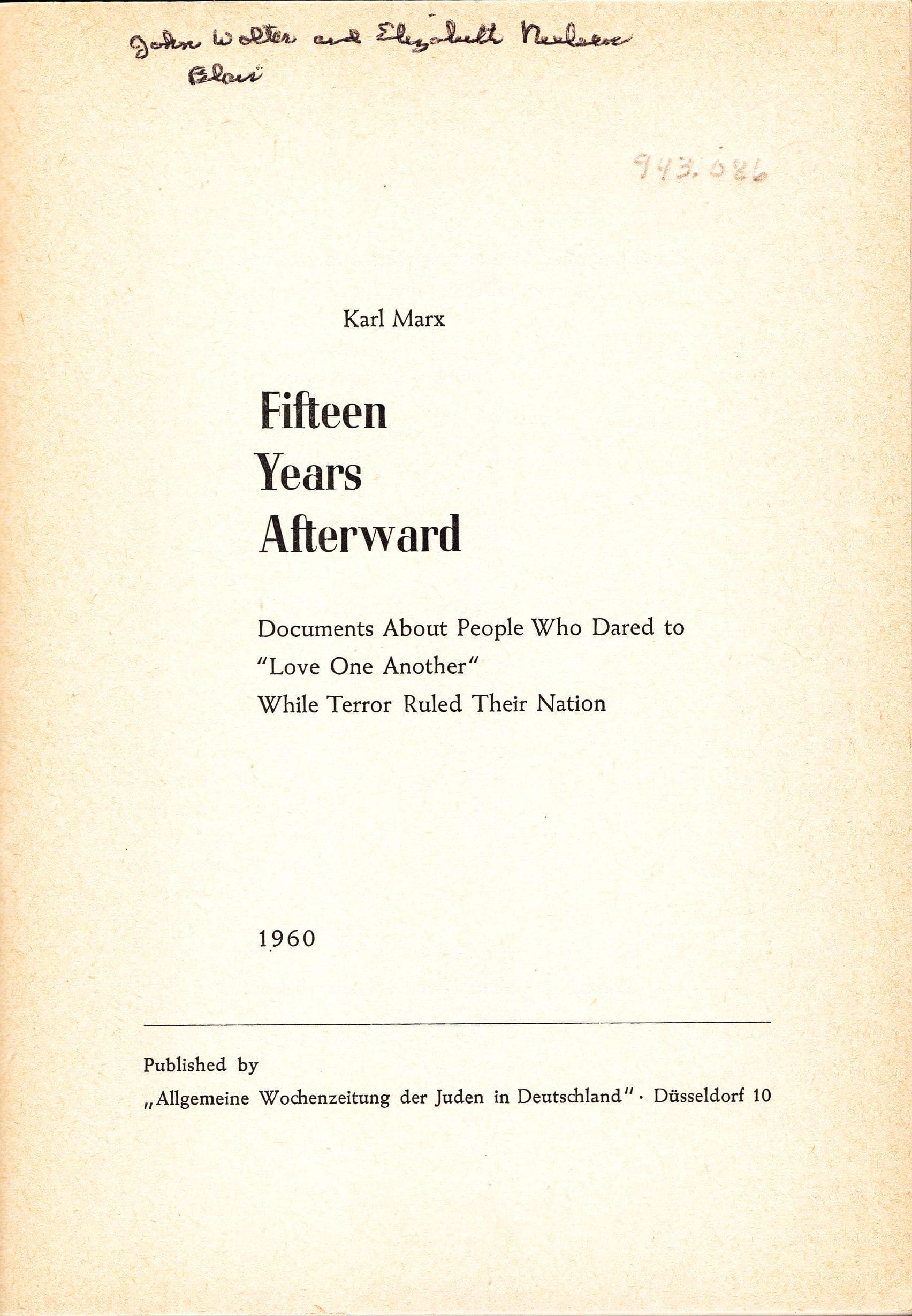 Fifteen Years Afterward by Karl Marx, Allgemeine Wochenzeitung der Juden in Deutschland 1960