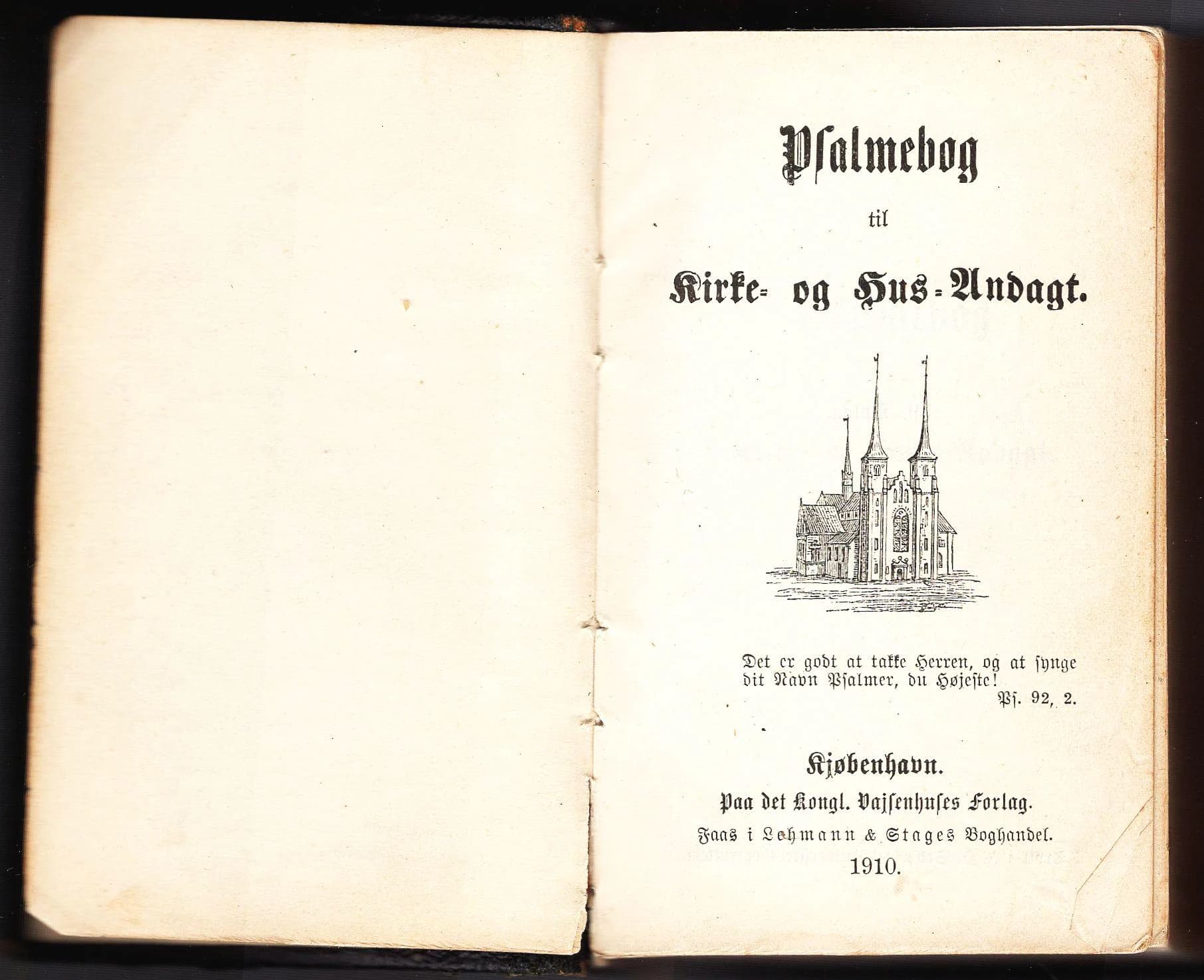 Psalmebog til Kirke-Og Hus-Andagt (Hymnal for Church and Home Devotion) Danish 1910