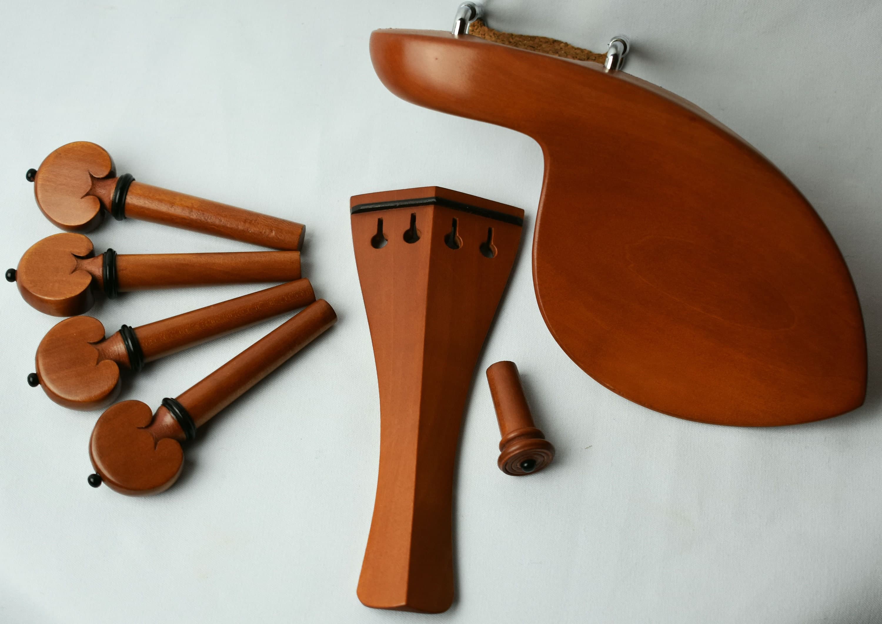 Handmade Deluxe Violin Parts Set in Himalayan Boxwood decorated with Ceylonese Ebony (4/4 Violin)