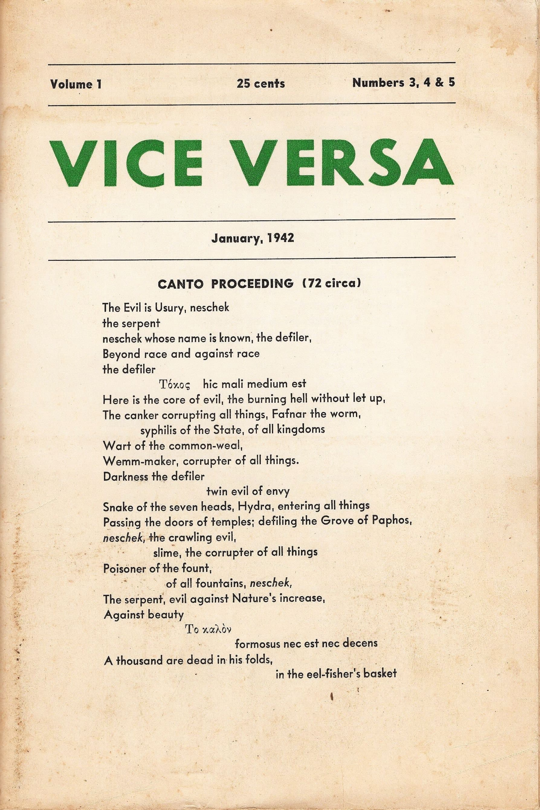 Vice Versa Vol. 1, Nos 3, 4 & 5 (January, 1942) Harry Brown and Dunstan Thompson
