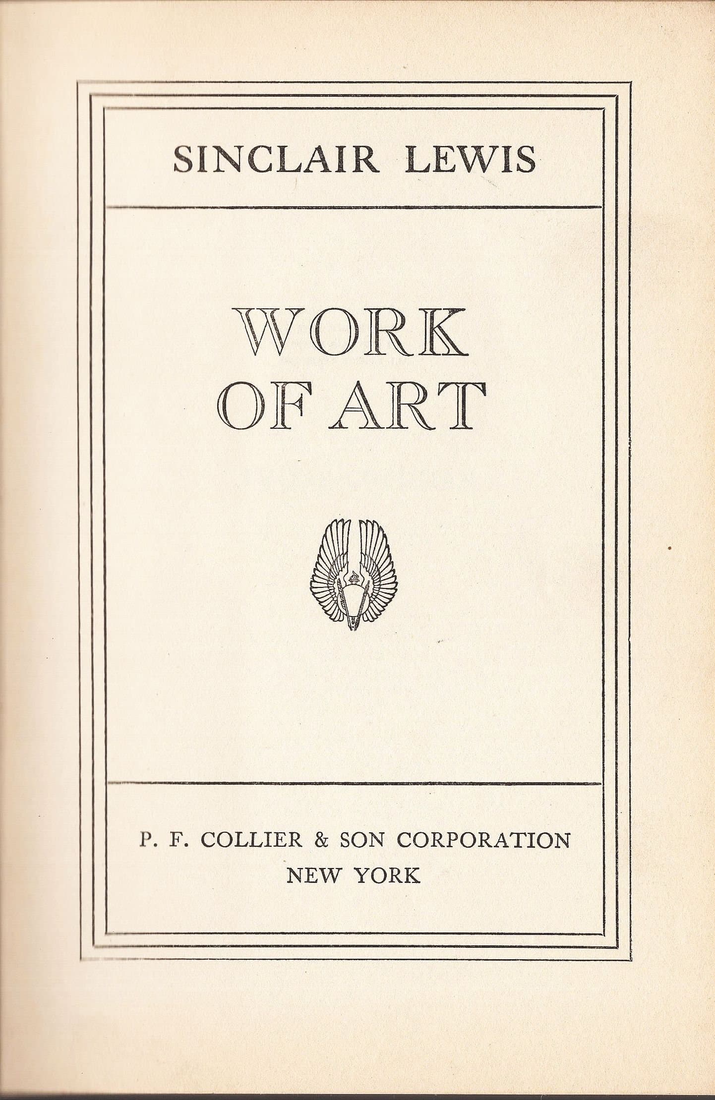 Work of Art by Sinclair Lewis published by P. F. Collier 1934 - image 3