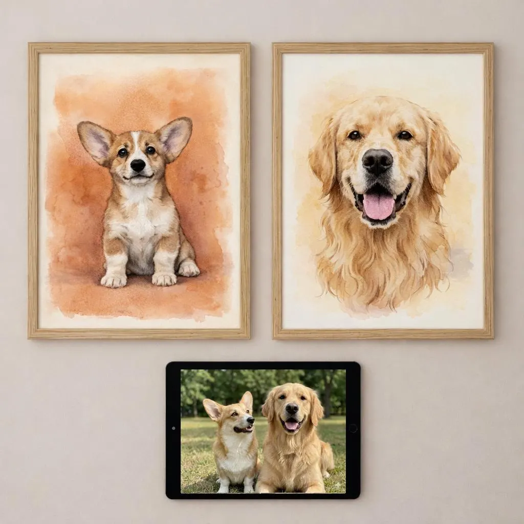 Printed + Framed Custom Watercolor Pet Portrait, Personalised Cat Dog Bird Painting from Photo, Ready to Hang, Wall Art Gift, AU Made - image 5