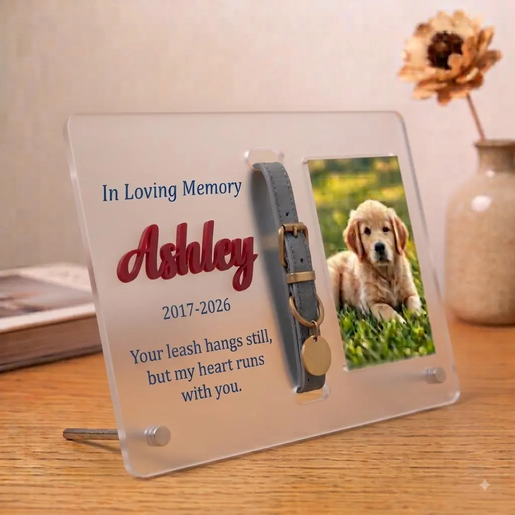 Custom Frosted Acrylic Pet Memorial Frame with Leash Holder and Stand, Personalized Dog Collar  Remembrance Gift, Pet Cat Loss Gift - image 3