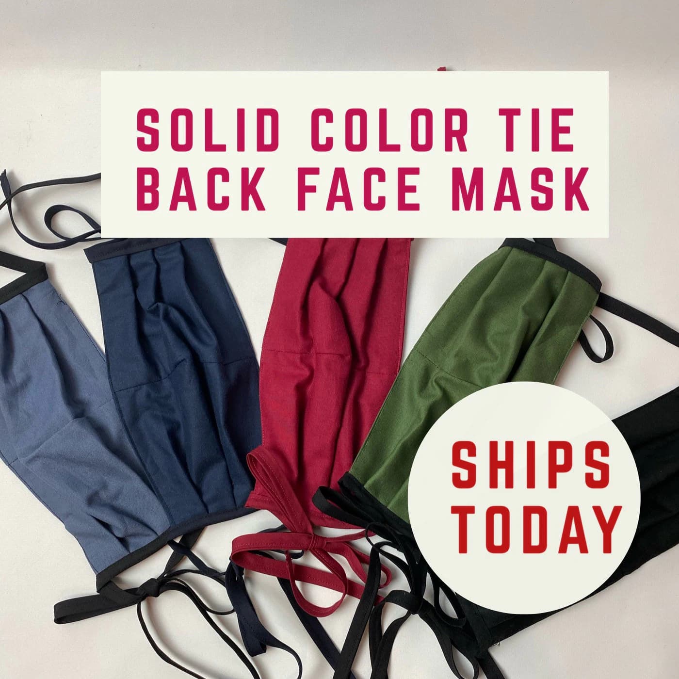 Solid color Tie back Face Mask, pleated for adult men women double layer cotton face mask with tie in back. hijab hearing aid friendly
