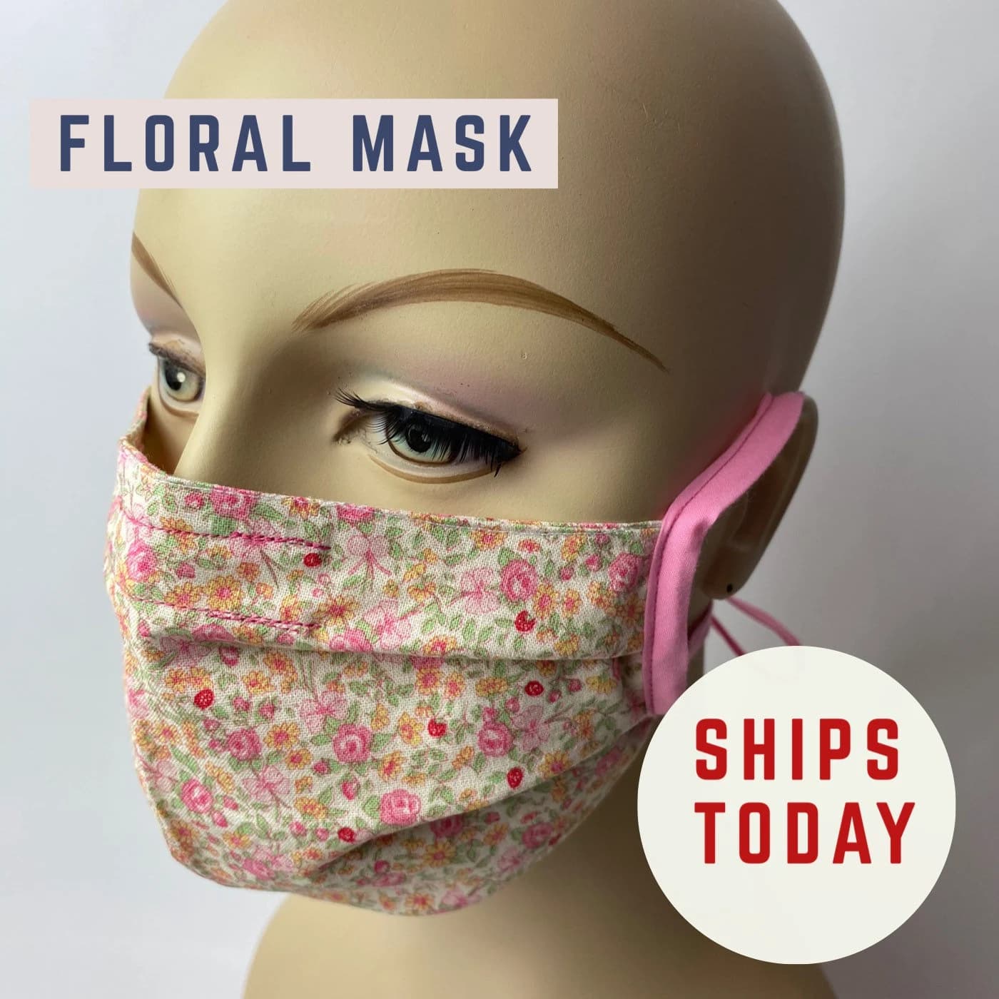 Floral Tie back Face Mask adjustable for adult men women 100% cotton double layer with filter pocket, nose wire, protective cloth face mask - image 3