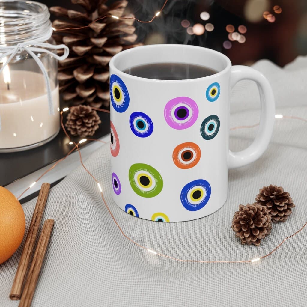 Evil eye mug, Evil eye coffee mug, colorful evil eye, mal de ojo mug, cute coffee cup, gift idea, christmas gift - image 5