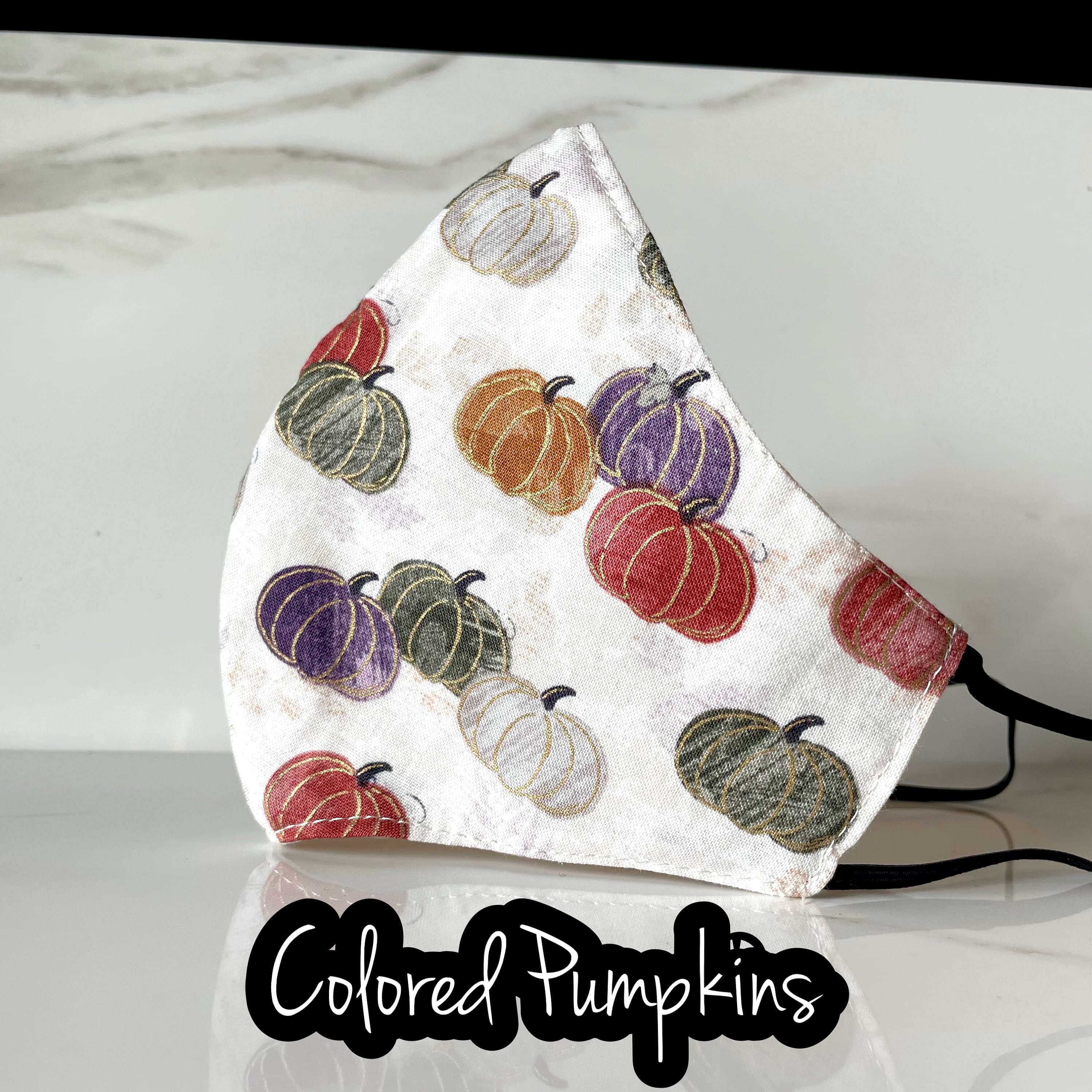 Colored Pumpkin Face Mask | Masks for Fall | Face Mask with Nose Wire | Floral Reusable Mask | Washable | Fall mask | Gold pretty mask - image 4