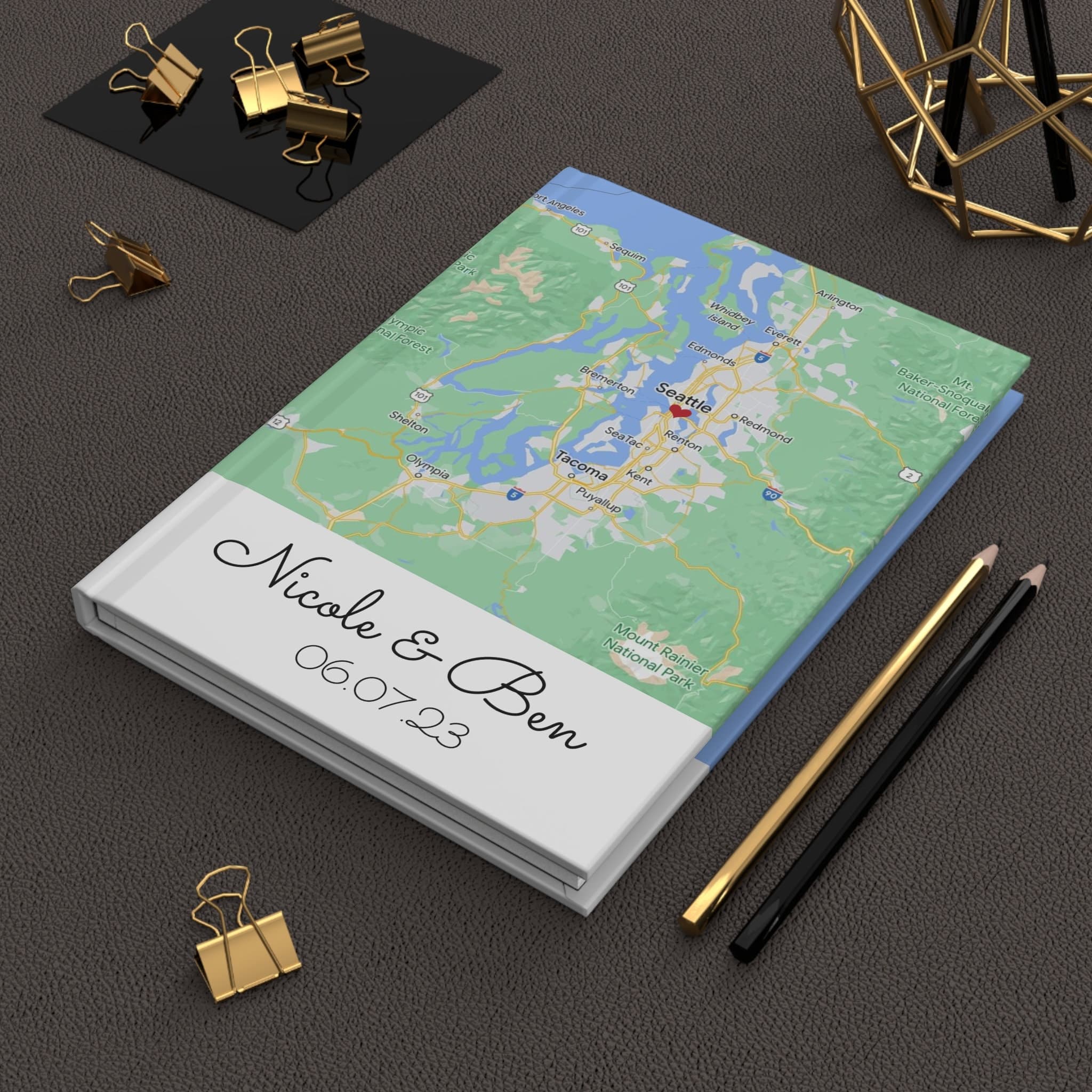 Engagement notebook, the story of us journal, personalized engagement map journal, couples journal, blank lined notebook, engagement gift