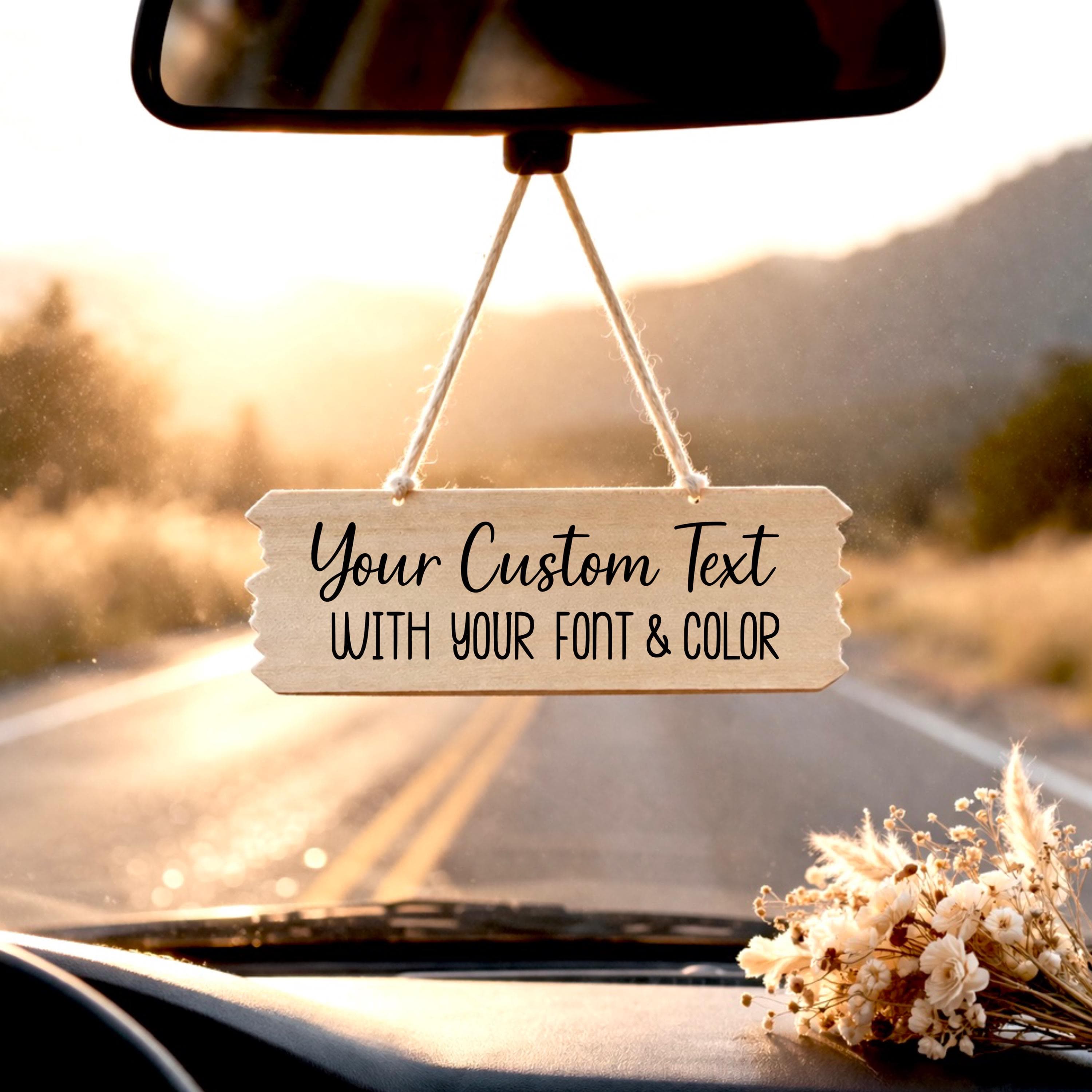 Custom car charm, Car Mirror Hanger Sign, Personalized Text Reminder Charm