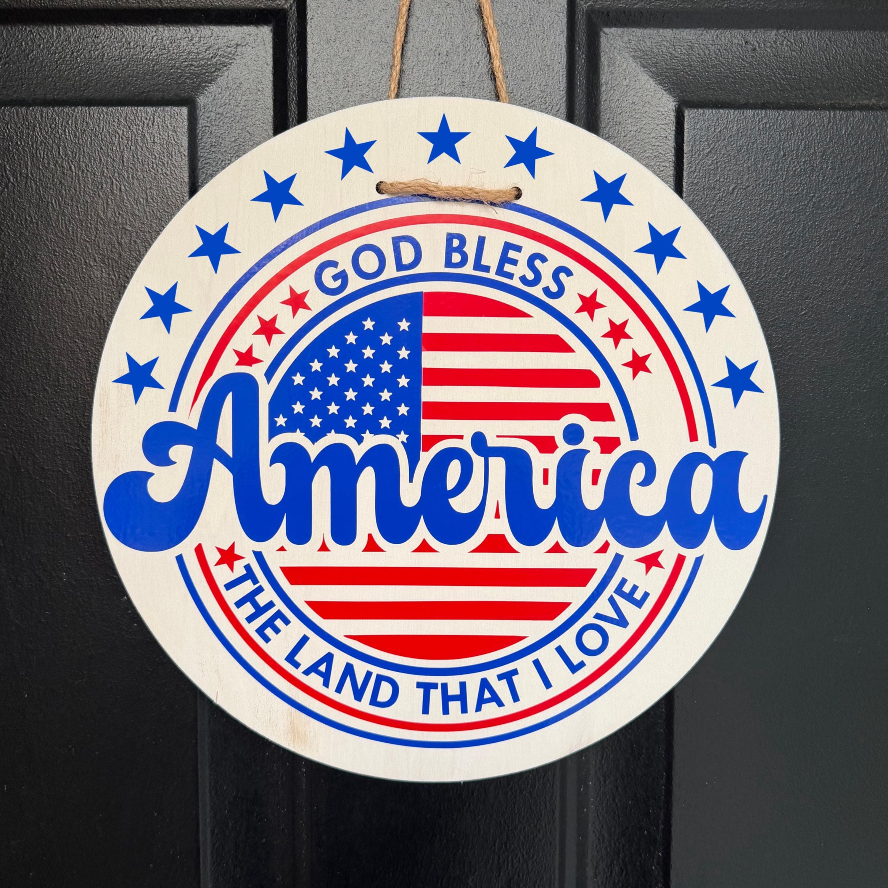 Fourth of July Front Door Decor, Patriotic Door Sign,  4th of July wreath hanger, God Bless America Summer Porch Sign, Memorial Day Wreath