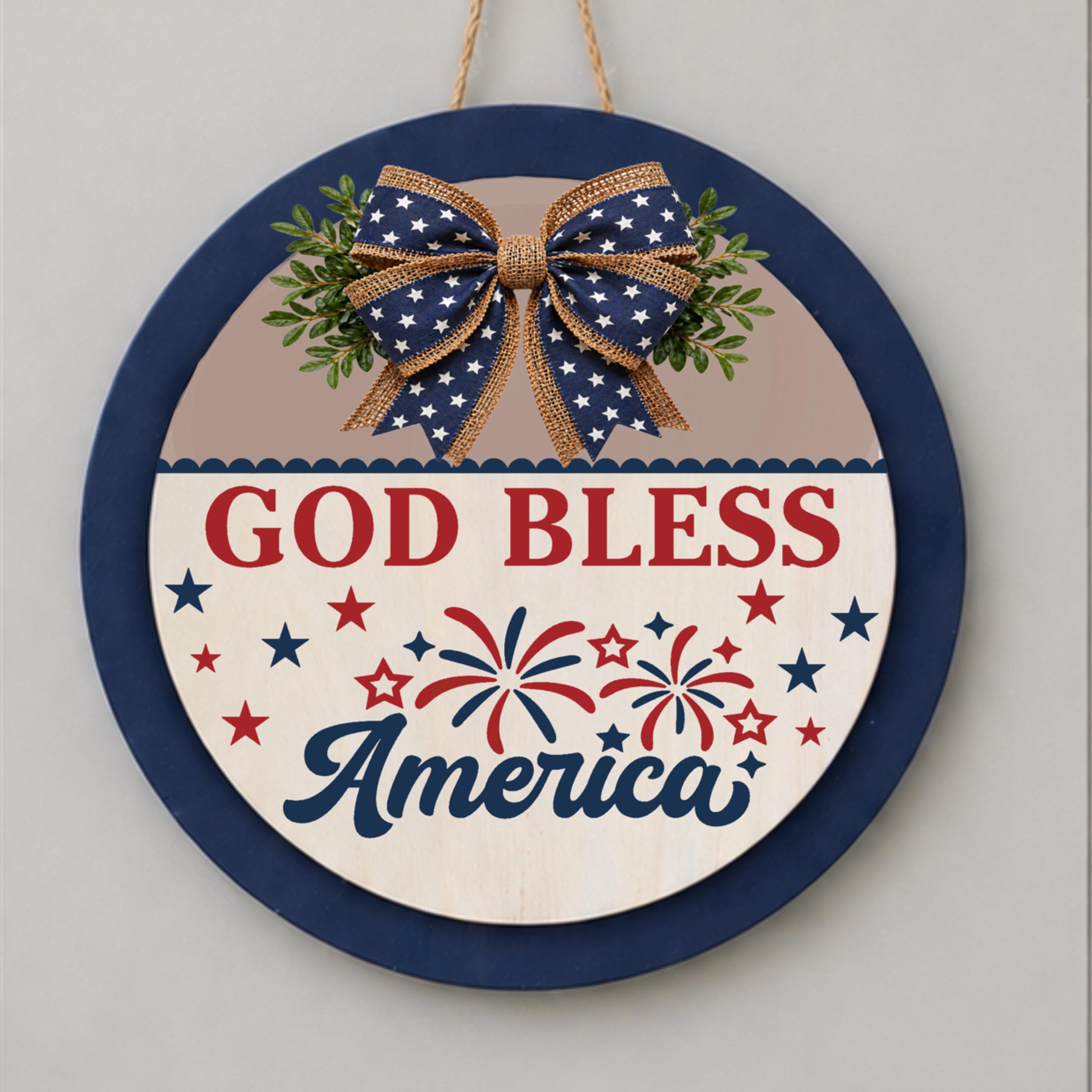 Fourth of July Front Door Decor, Fourth of July Wreath,  God Bless America, Fourth of July Door Hanger - image 3