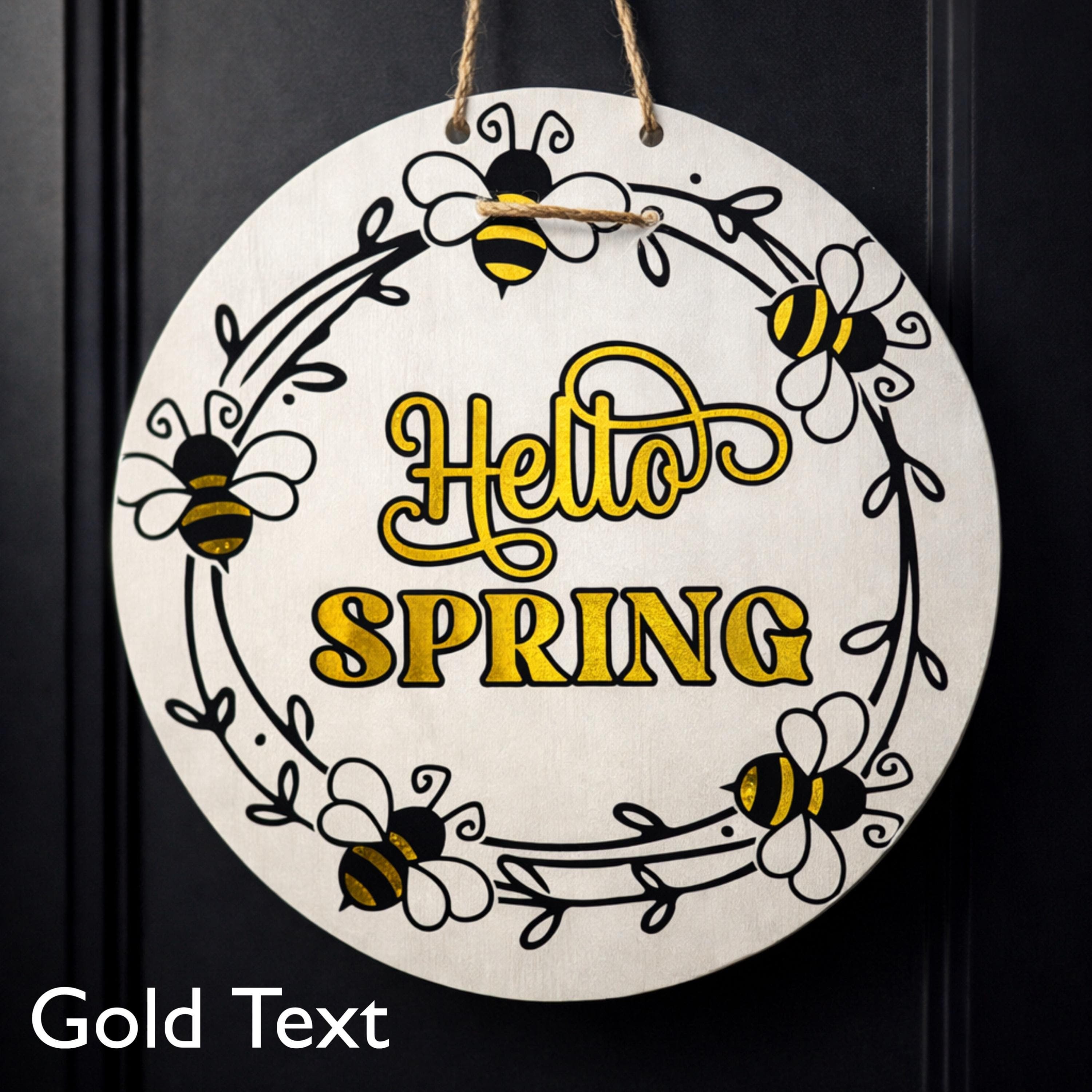 Hello Spring Front Door Sign | Wooden Spring Welcome Sign with Bees | Front Porch Hanger - image 3