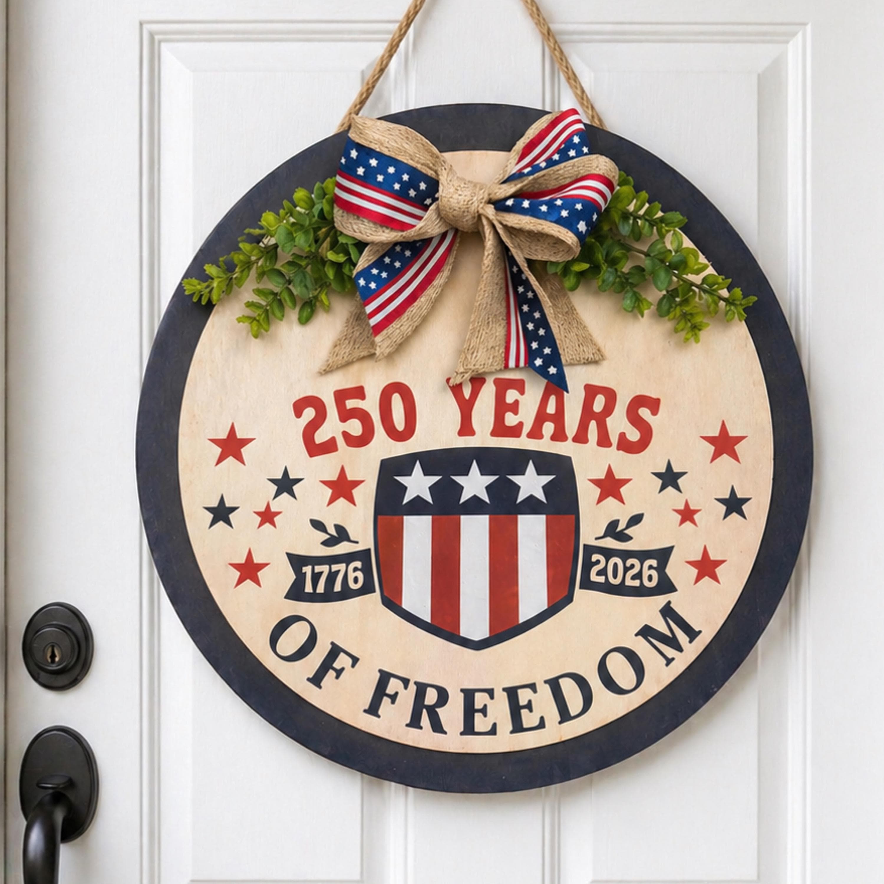 America 250 Door Hanger, 250 Years of Freedom Patriotic Door Sign,  4th of July wreath hanger, Summer Porch Sign, Memorial Day Wreath - image 3