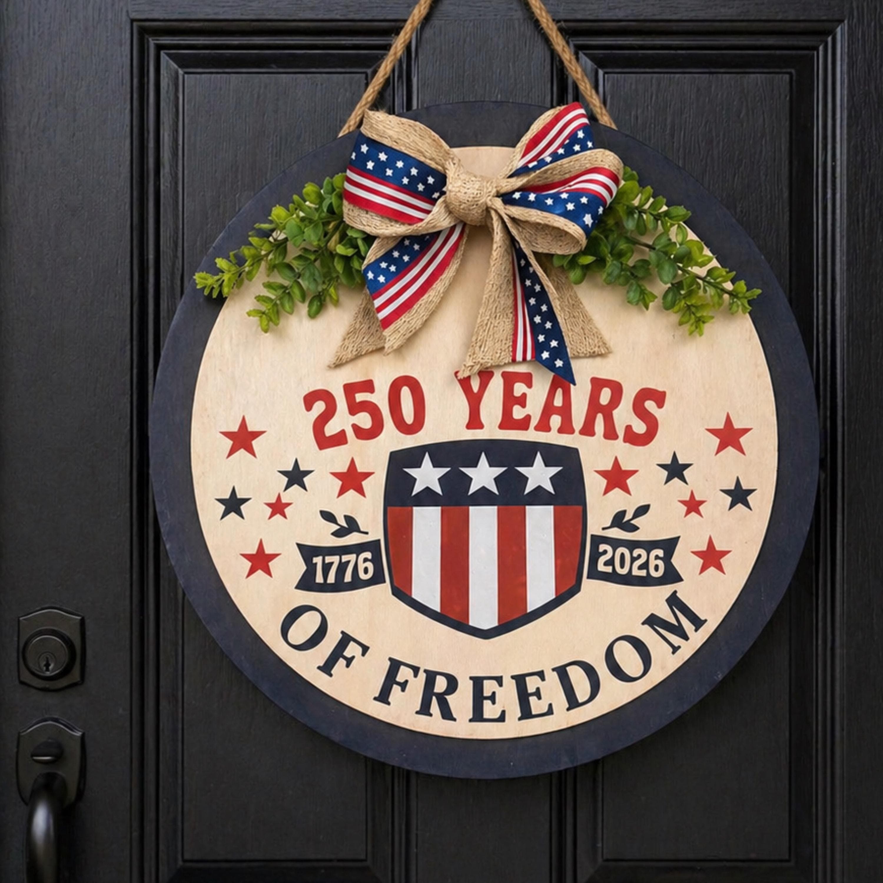 America 250 Door Hanger, 250 Years of Freedom Patriotic Door Sign,  4th of July wreath hanger, Summer Porch Sign, Memorial Day Wreath