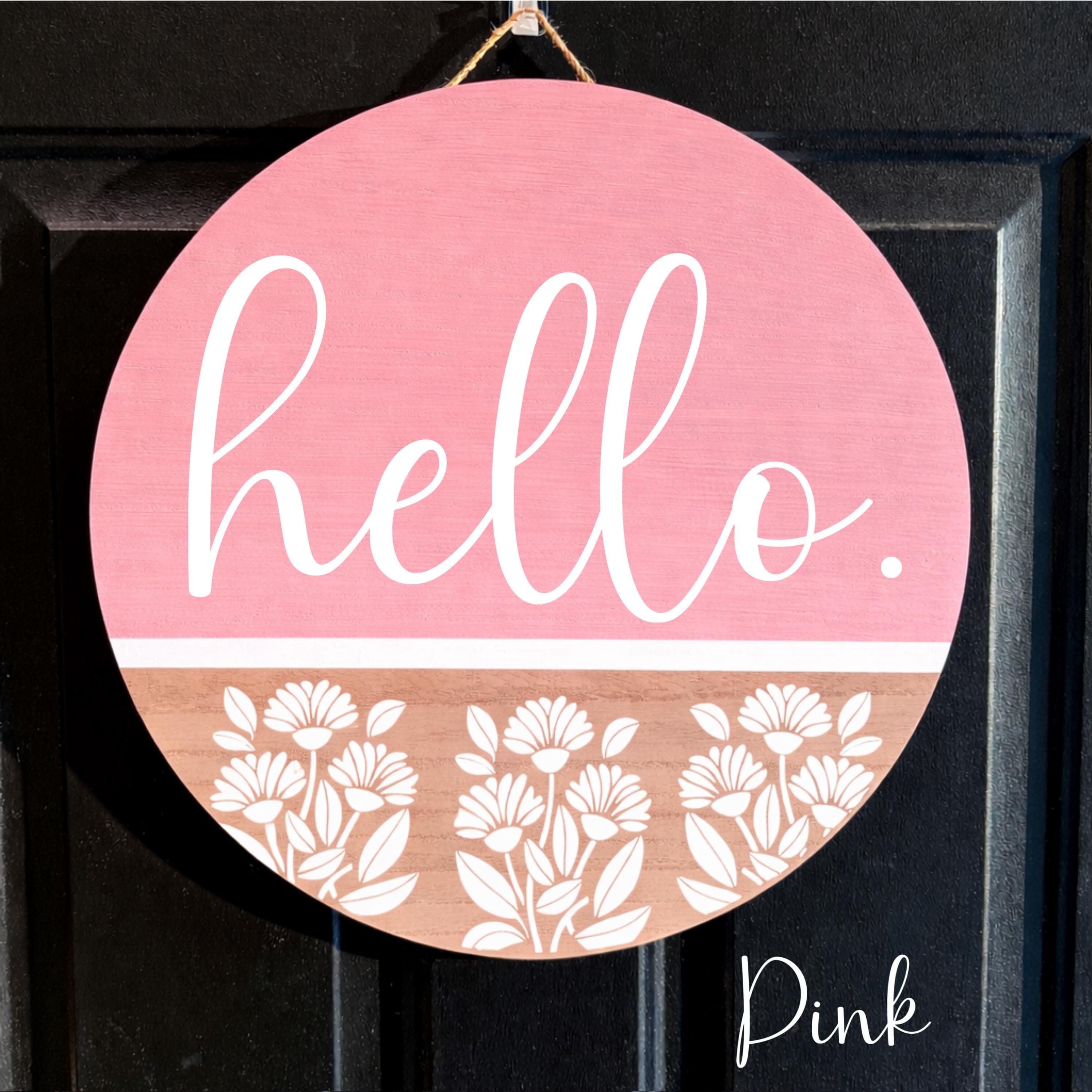 Hello Door Sign for spring, Hello Wooden Door hanger, Hi Door Sign, Year round wreath