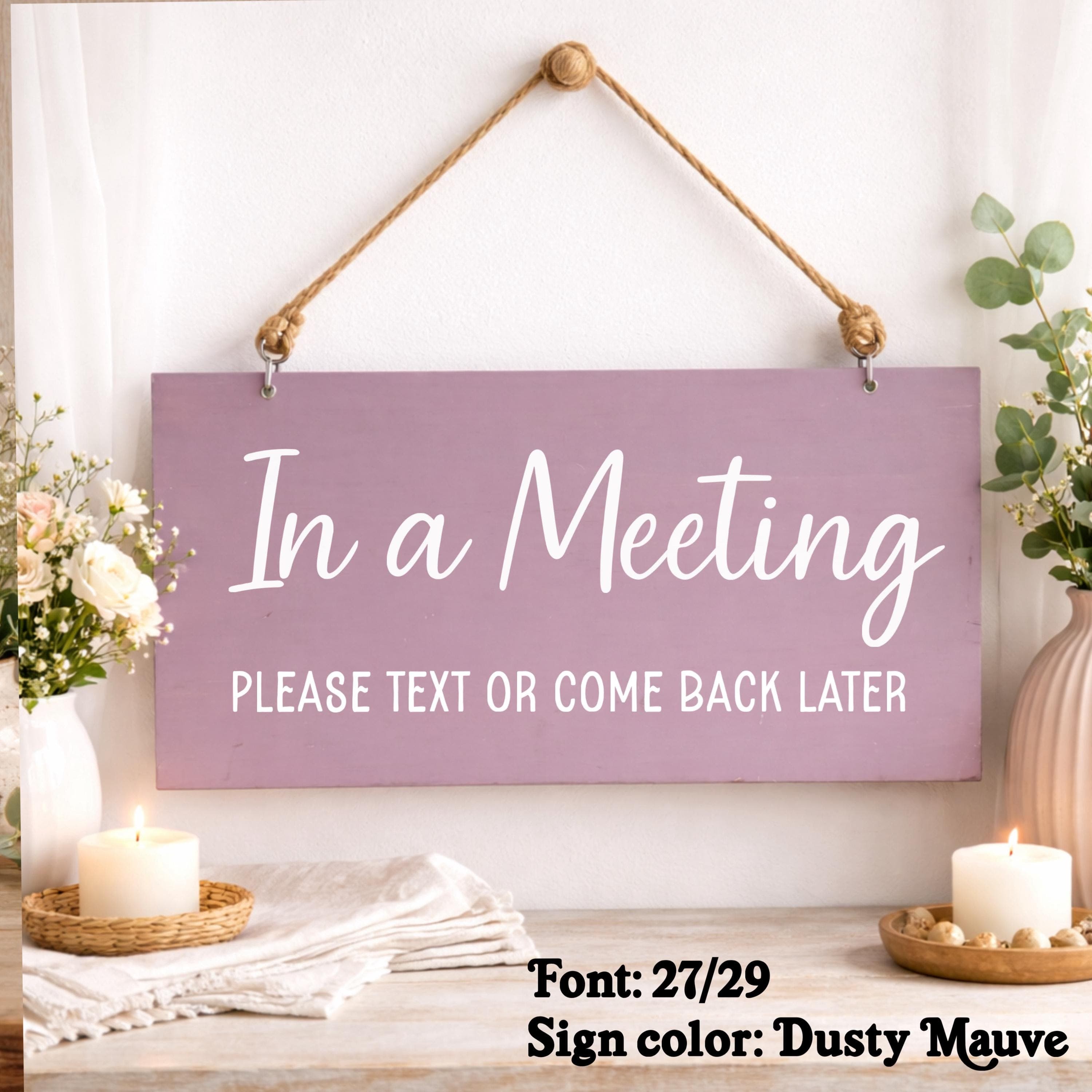 Custom In a meeting sign, Reversible Office door sign with personalized text