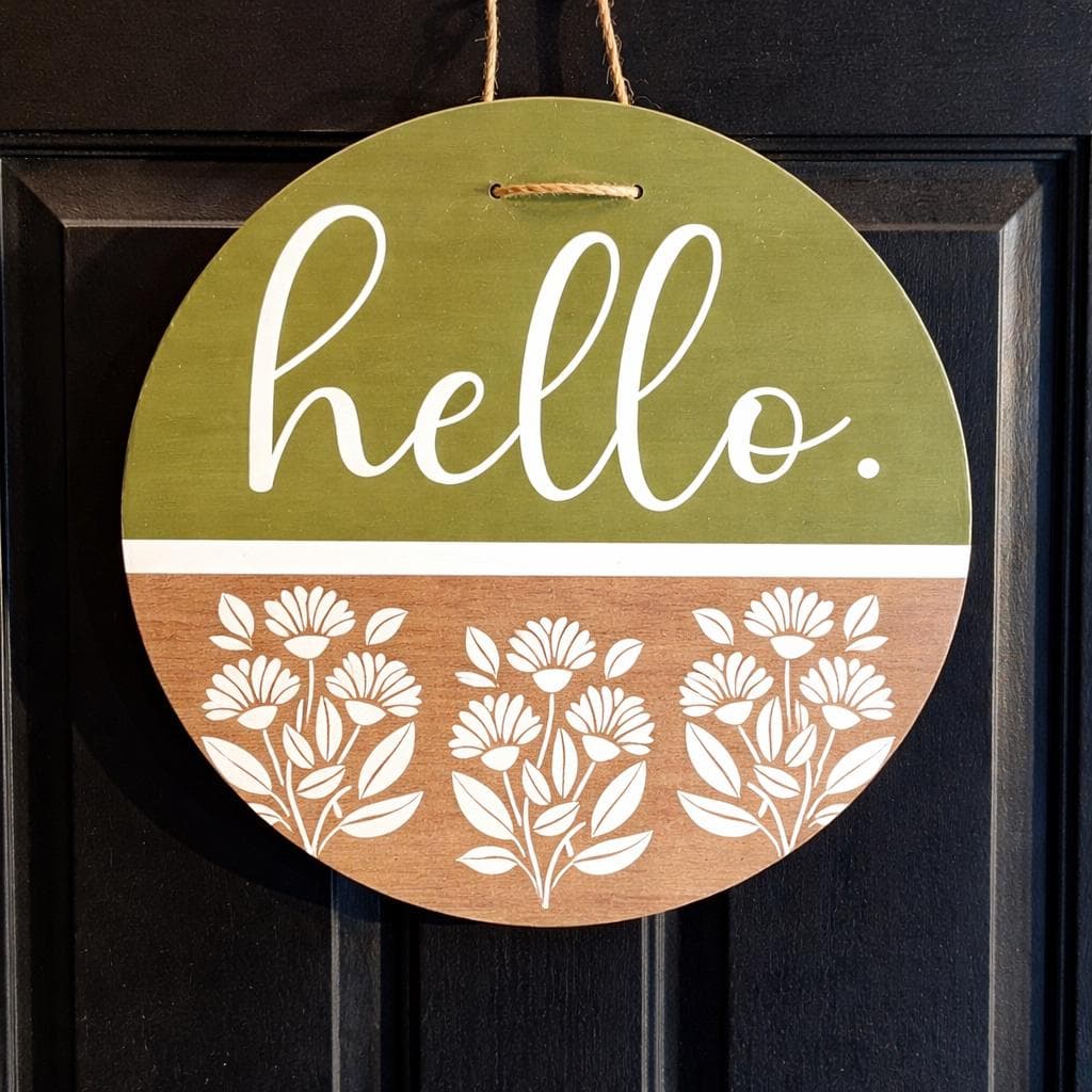 Hello Door Sign for spring, Hello Wooden Door hanger, Hi Door Sign, Year round wreath - image 5