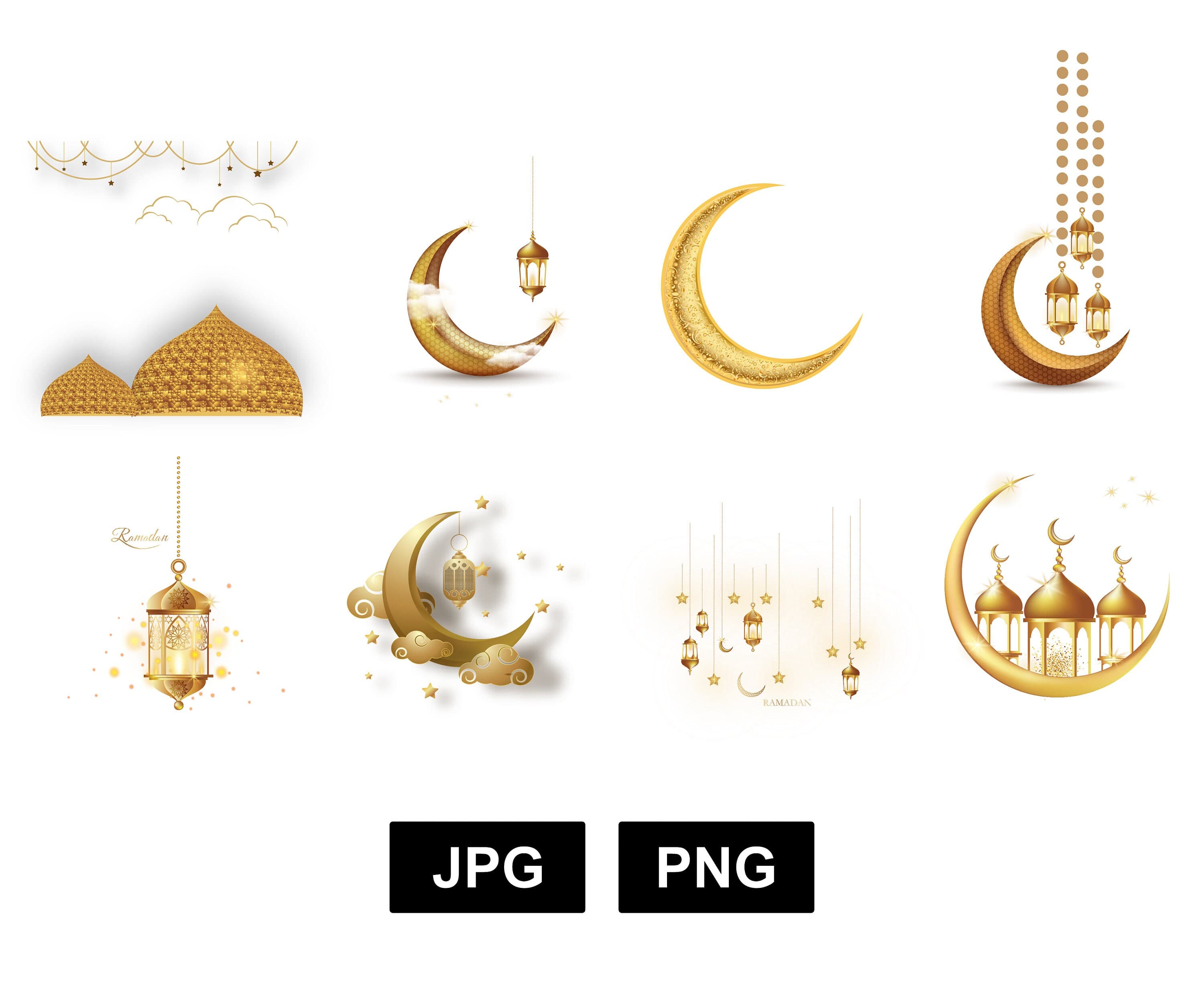 3D Ramadan Kareem Lanterns. Jpeg, Png. Instant Digital Download.