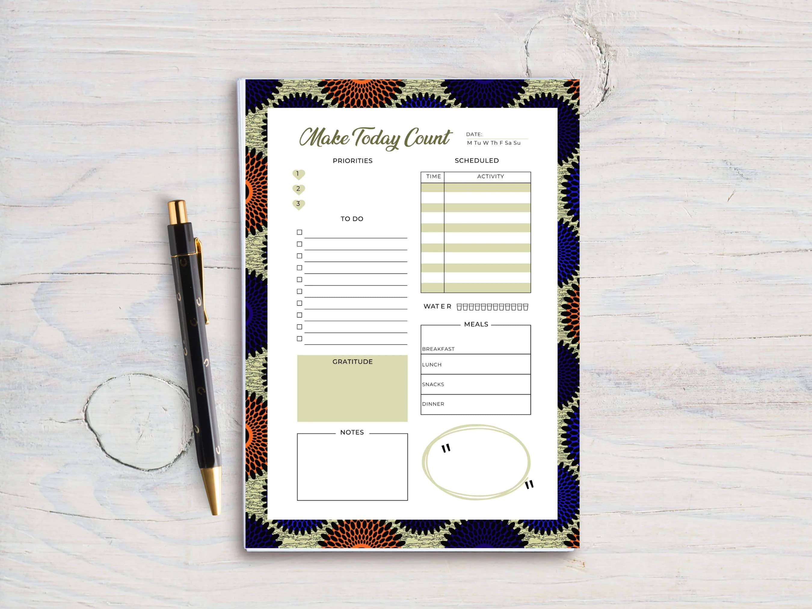 Blue Circle African Inspired Daily Planner, A5 Notepad, Diverse Gift, Afrocentric Notepad, Stationary Gift, Tear Off Sheet Pad - image 4