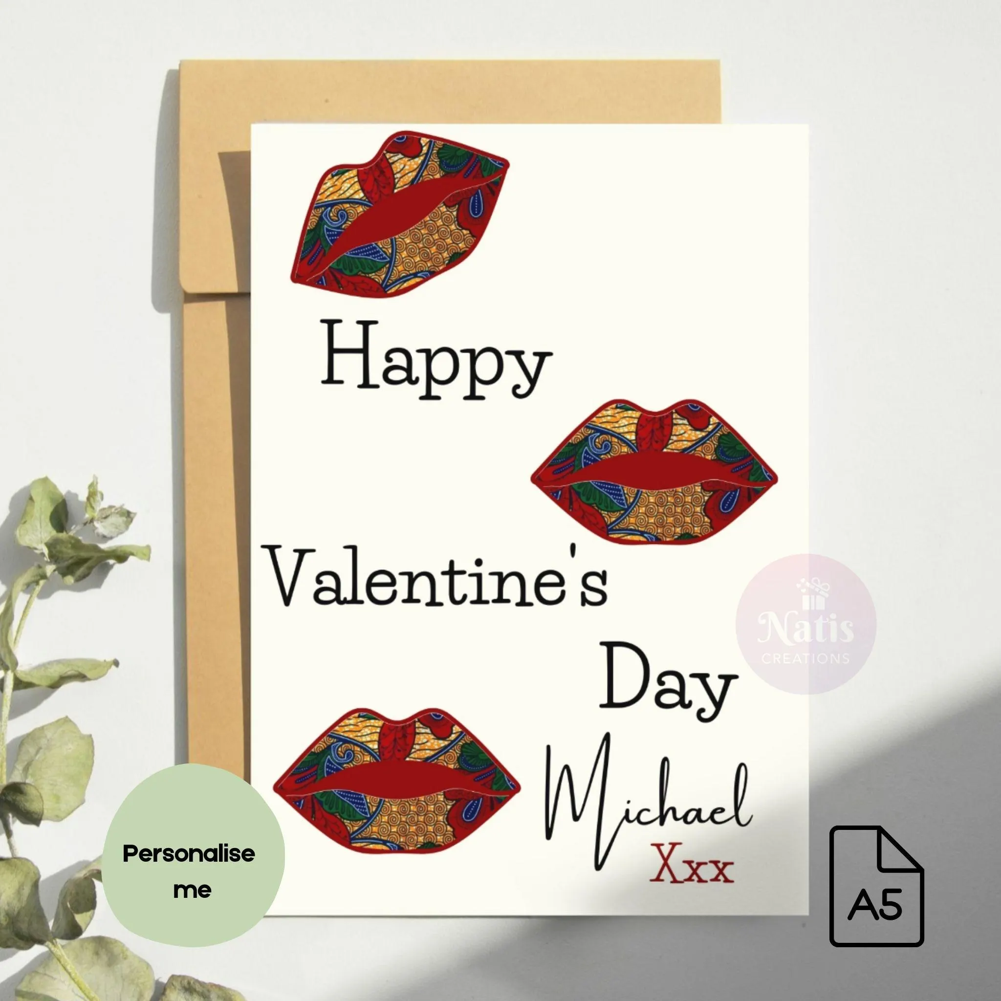 Unique Afrocentric Valentine’s Card | Bold Lips Love Card| Print Kisses |Personalised |Valentines Gifts For Him|Her