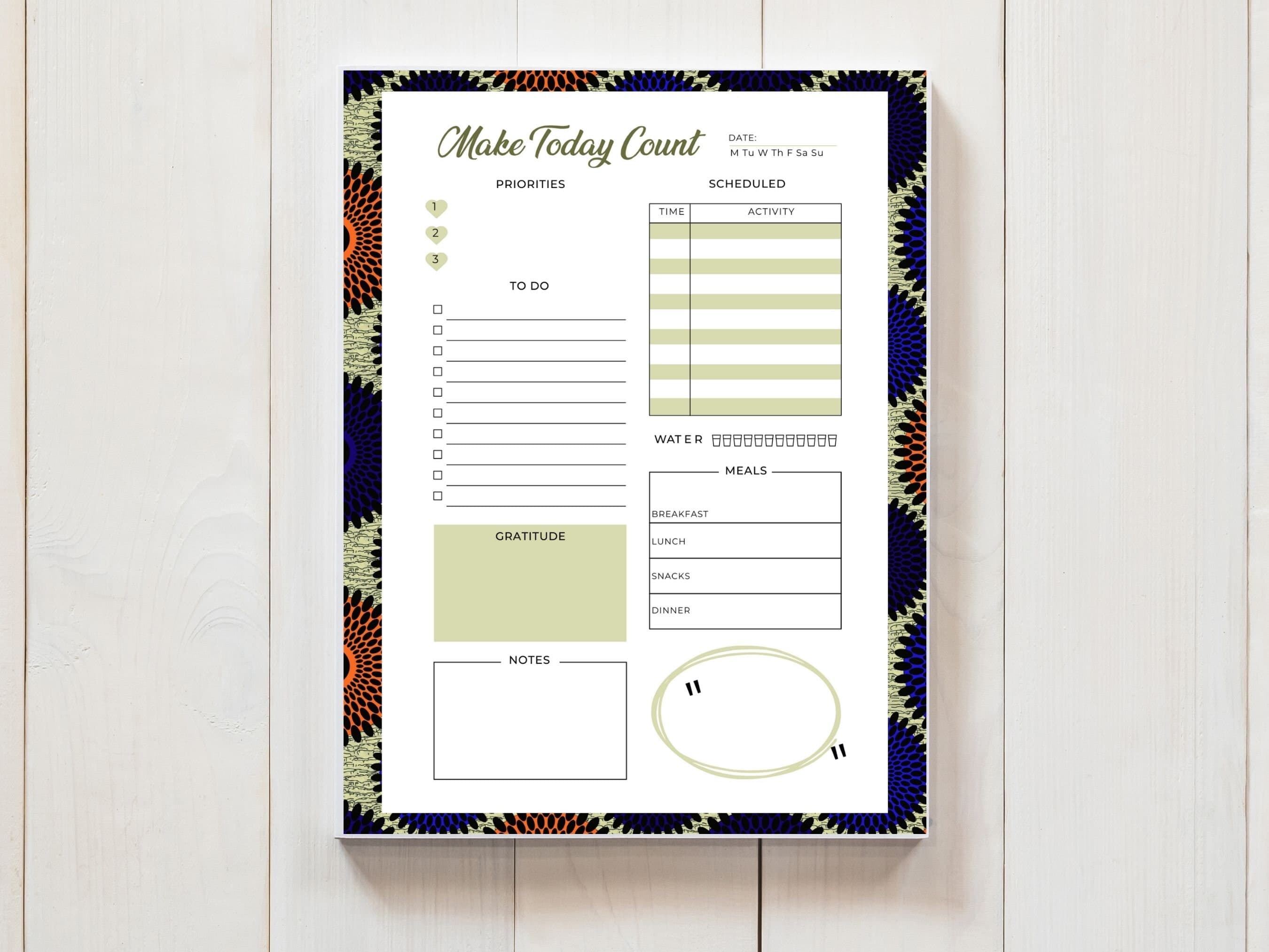 Blue Circle African Inspired Daily Planner, A5 Notepad, Diverse Gift, Afrocentric Notepad, Stationary Gift, Tear Off Sheet Pad - image 3
