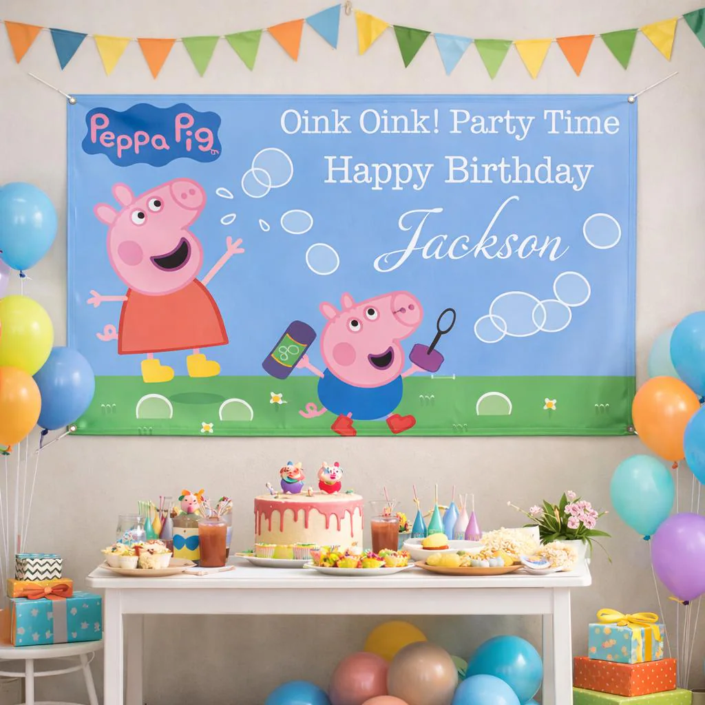 Custom Peppa Pig Birthday Banner | Kids Party Backdrop