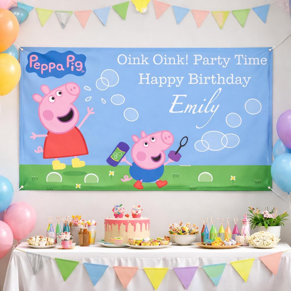 Custom Peppa Pig Birthday Banner | Kids Party Backdrop - image 5