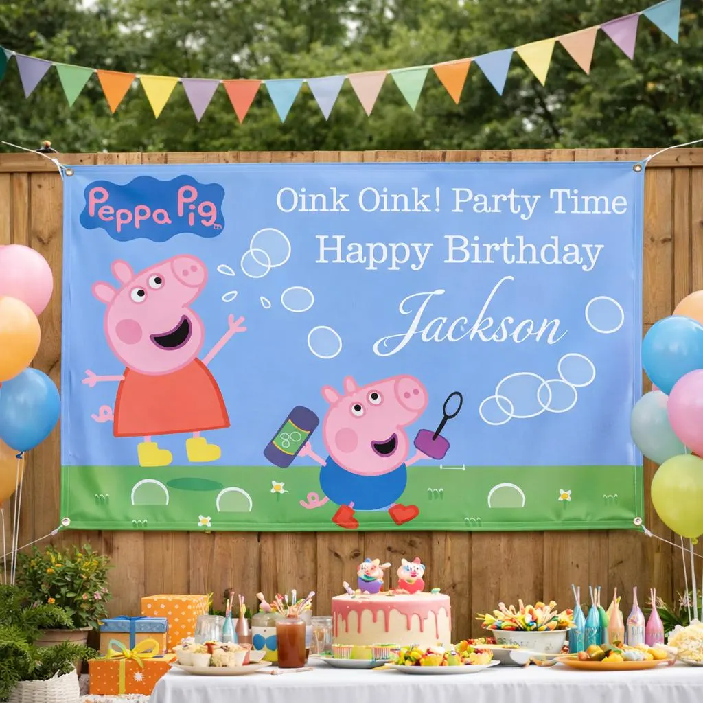 Custom Peppa Pig Birthday Banner | Kids Party Backdrop - image 4