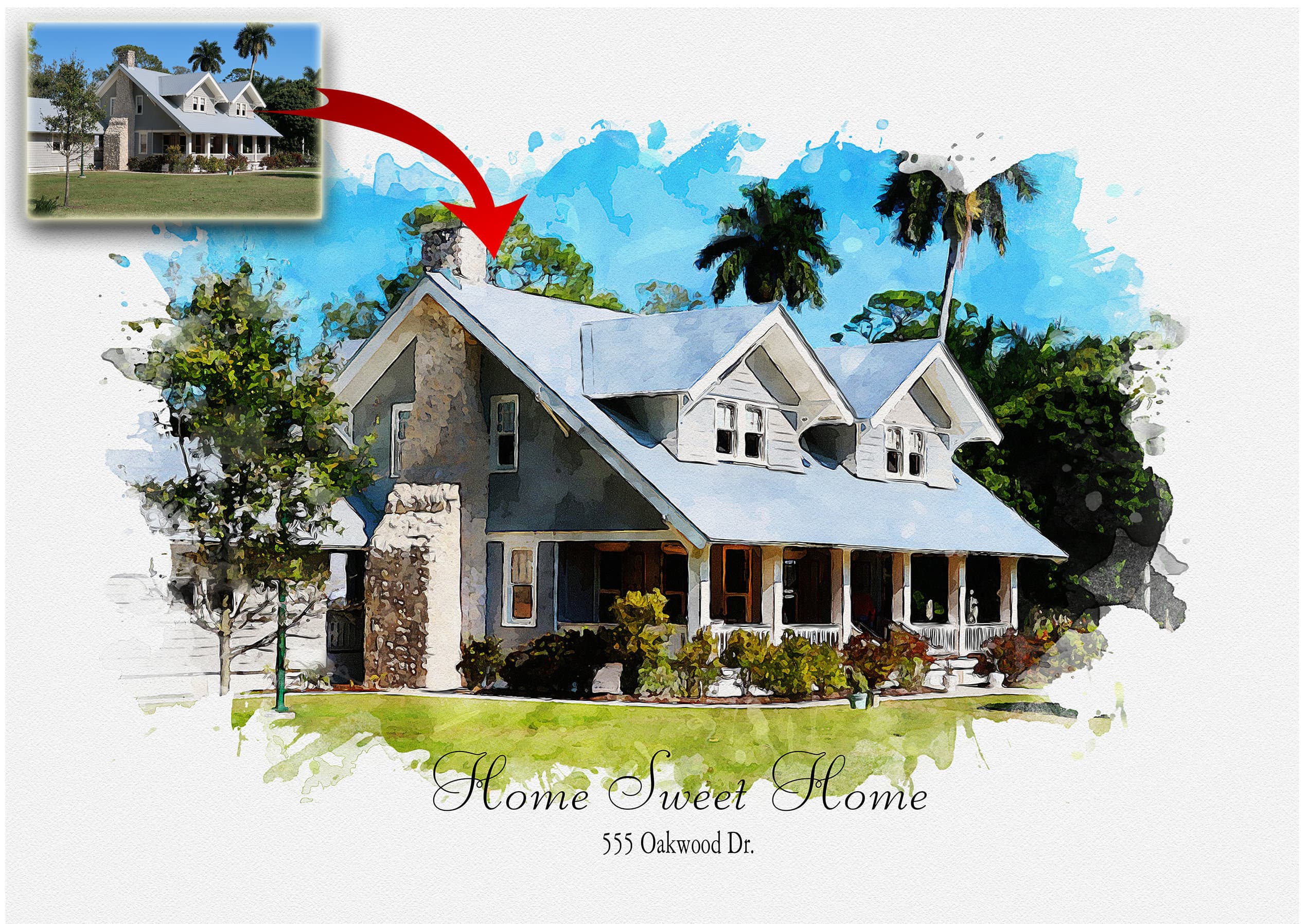 Personalized and customized House Watercolor Portrait Digital Version Only for Housewarming  or First Home Gift or Realtor House Gift