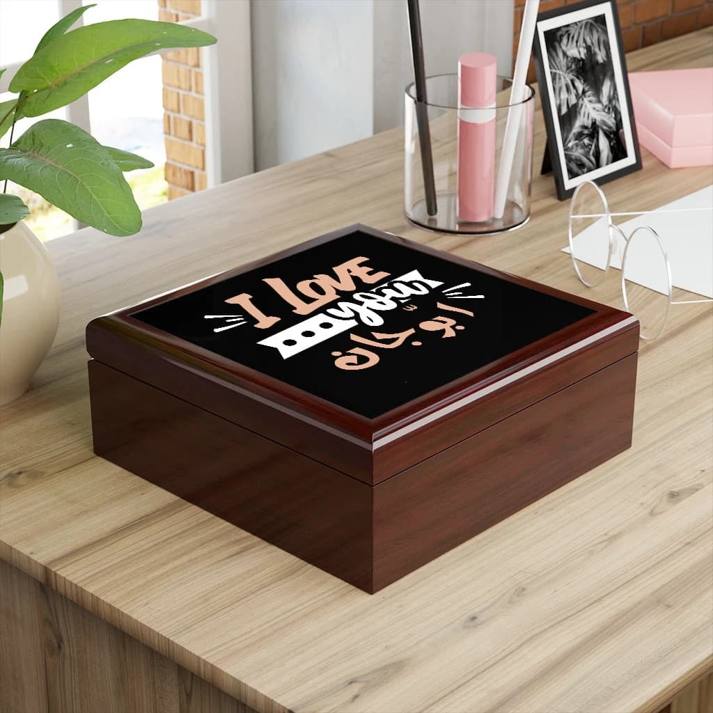 I love you Abbu, Ammi, Bhai, Behen Baji, Family, Custom Printed Ceramic Tile Personalized Jewelry Box - image 3