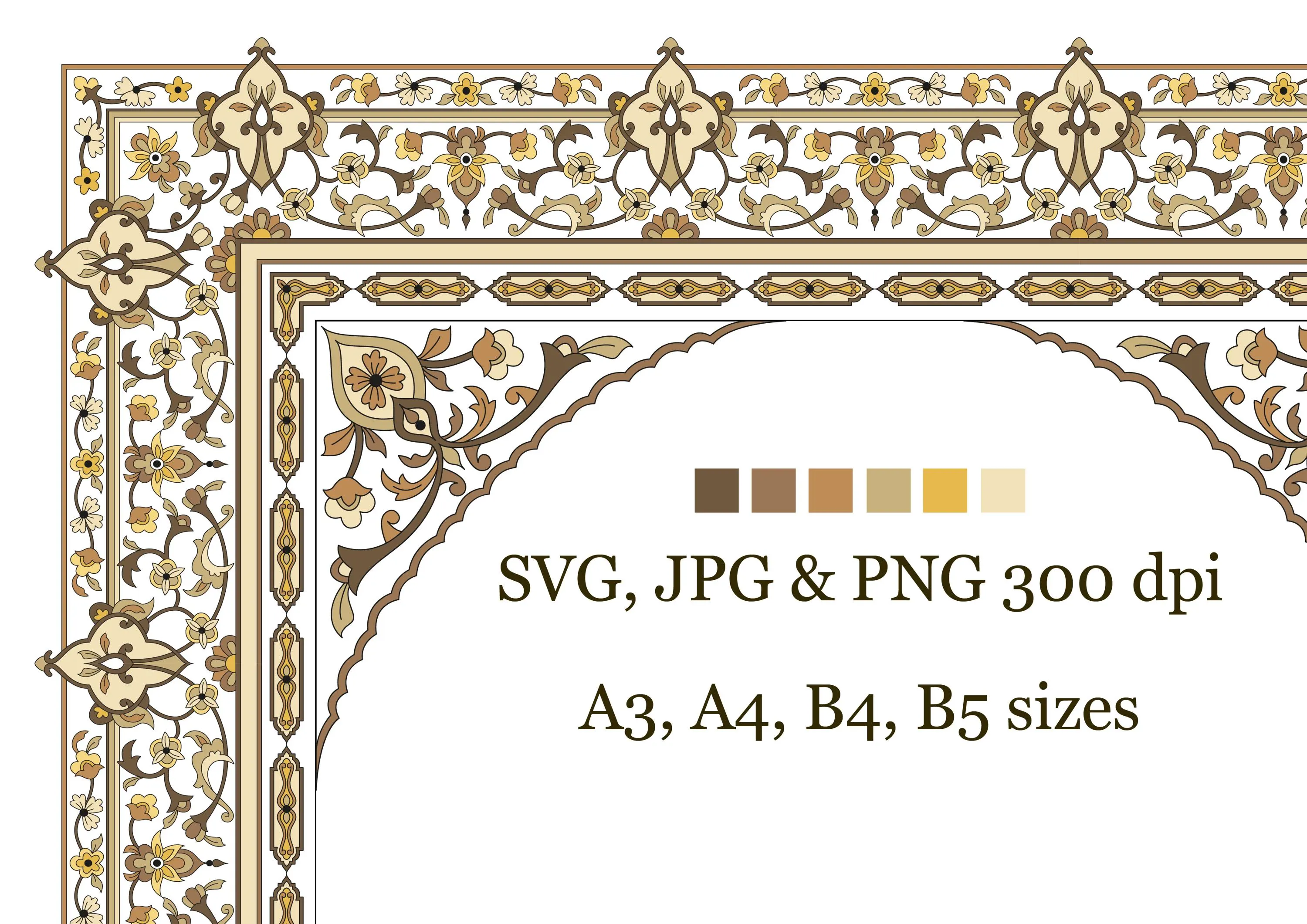 Persian arabic gold border SVG with top ornament. Arabic calligraphy border. Digital frame. Islamic art. Persian border design with Basmala - image 2