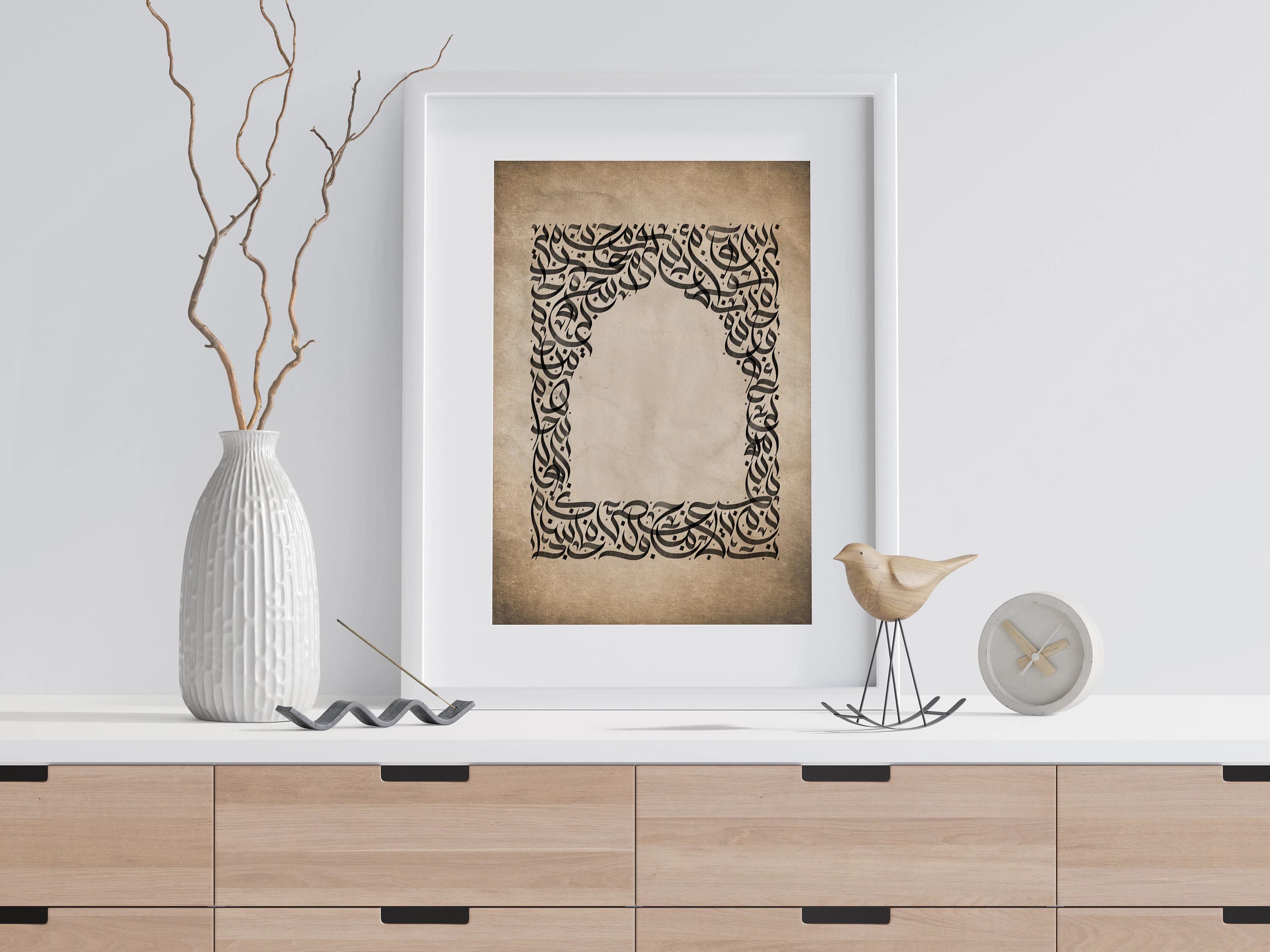 Arabic calligraphy hand drawn design. Arabic background with black arabic letters. Printable stylish luxury interior print. Instant download - image 3