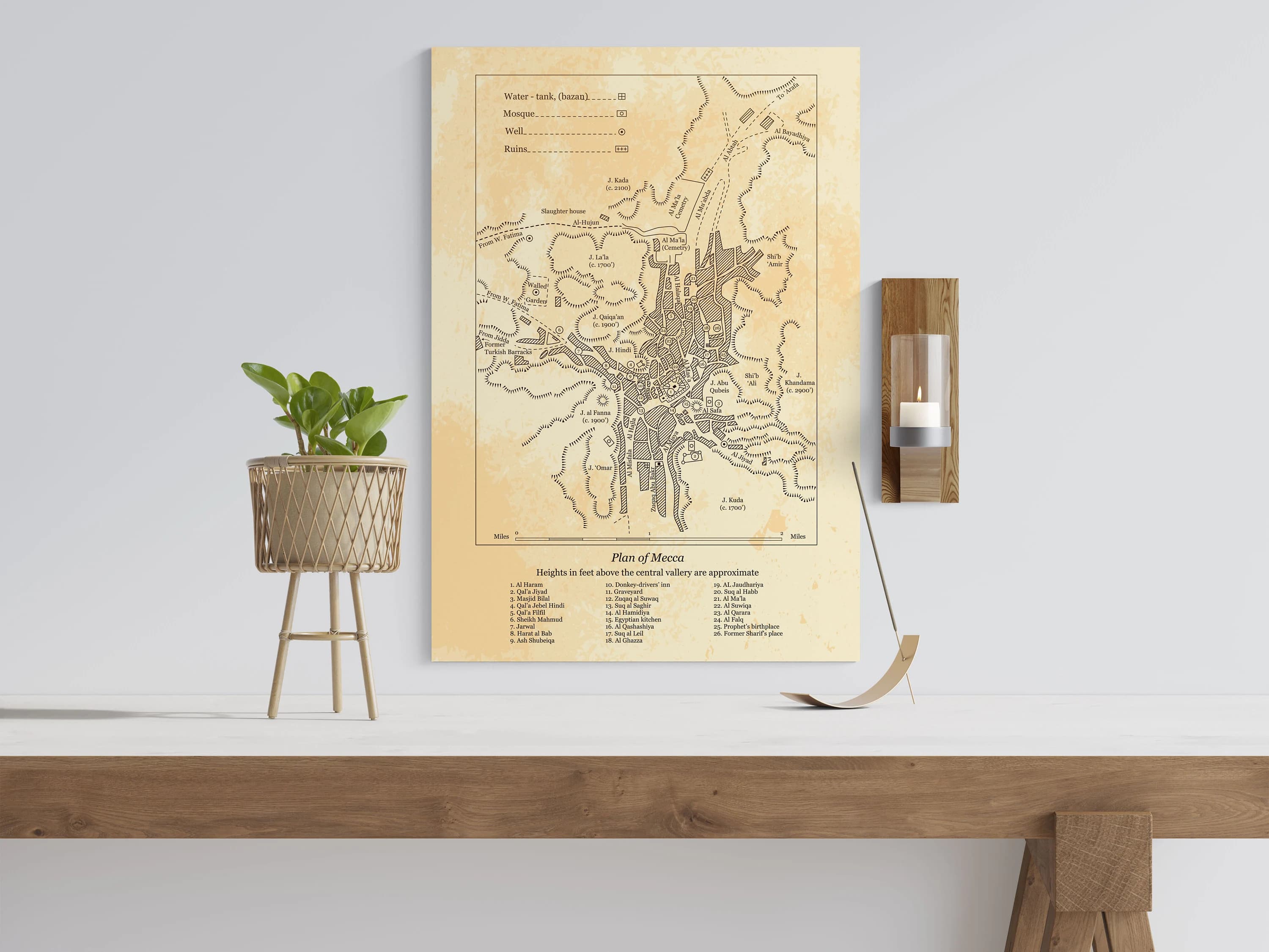 Mecca old map design. Islamic wall art. Map digital design. Map print. Old vintage map. Printeble old map. City map print. Muslim gift - image 5