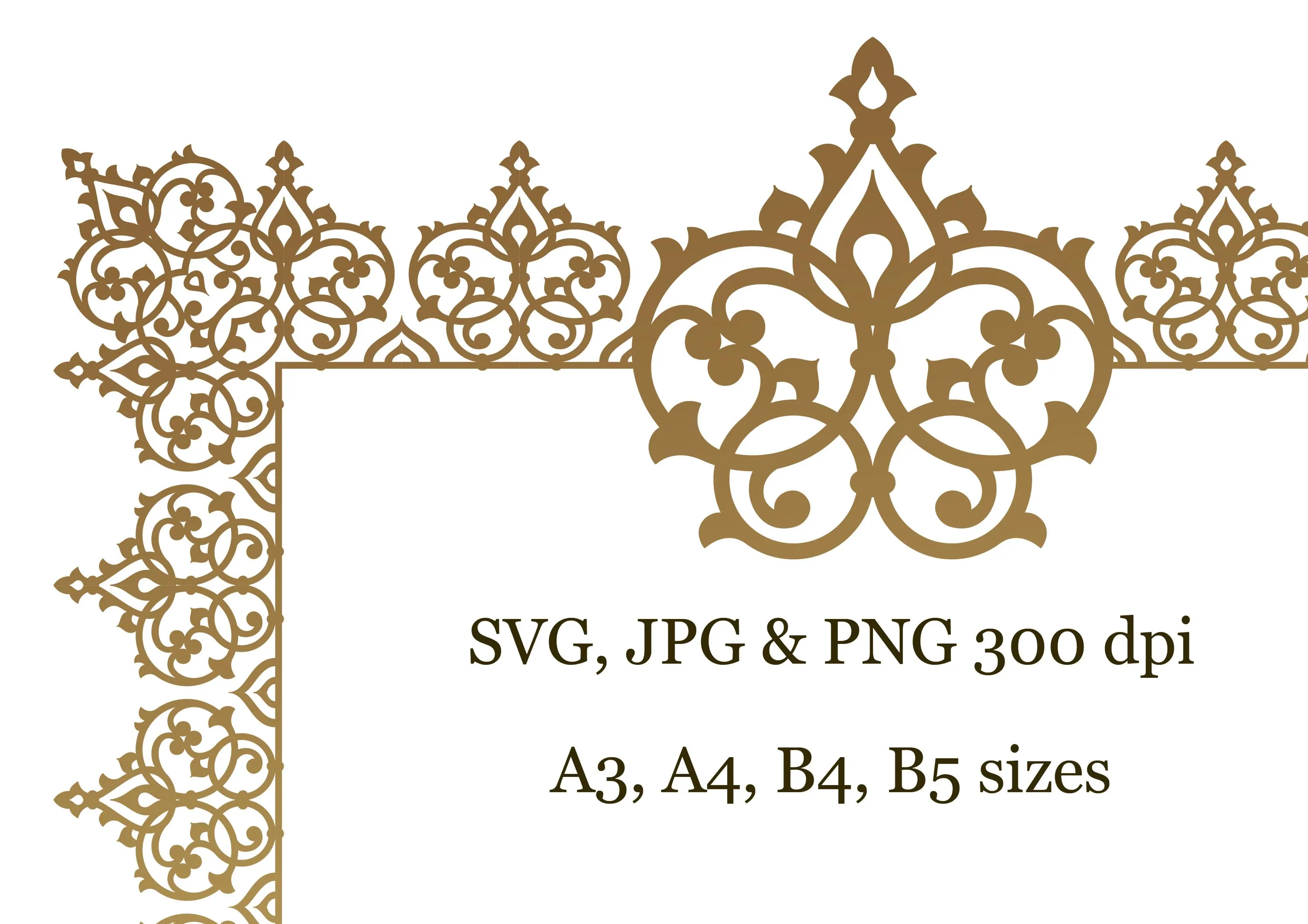 Persian arabic gold border SVG. Arabic calligraphy border.Gold digital frame. Islamic art. Oriental border ornament. Persian border design - image 2