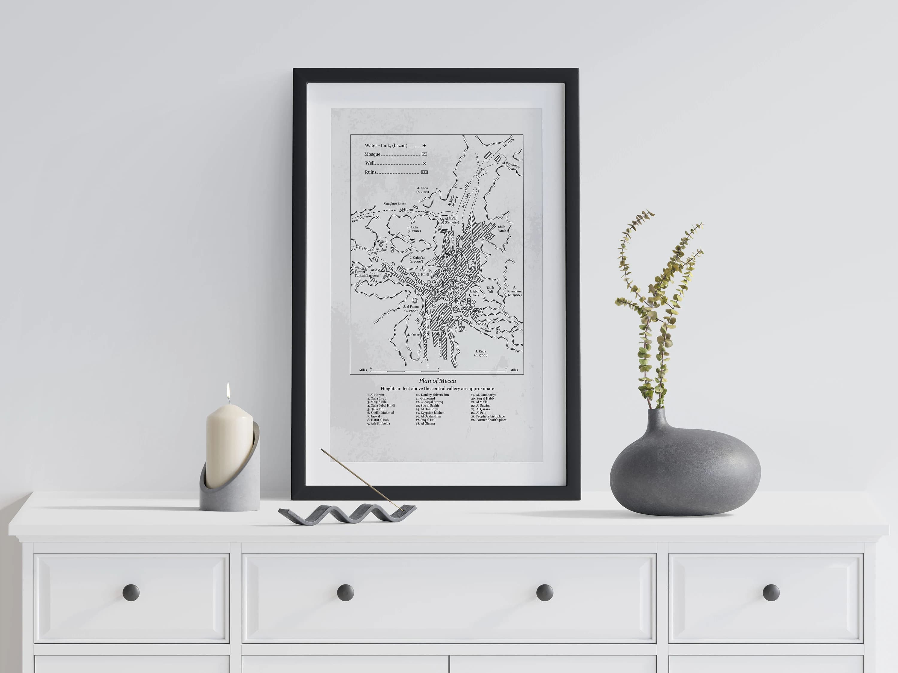Mecca old map design. Islamic wall art. Map digital design. Map print. Old vintage map. Printeble old map. City map print. Muslim gift