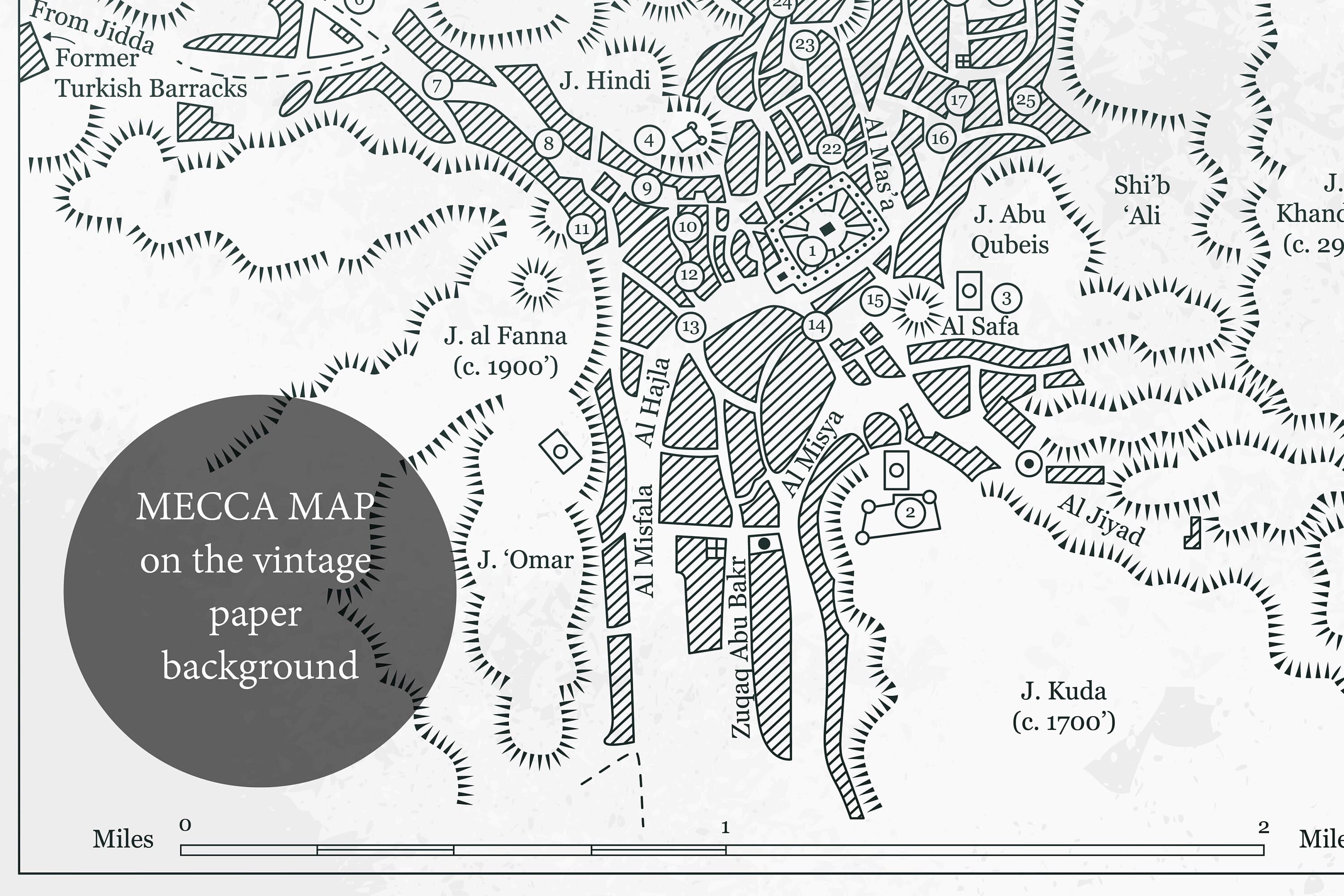 Mecca old map design. Islamic wall art. Map digital design. Map print. Old vintage map. Printeble old map. City map print. Muslim gift - image 2