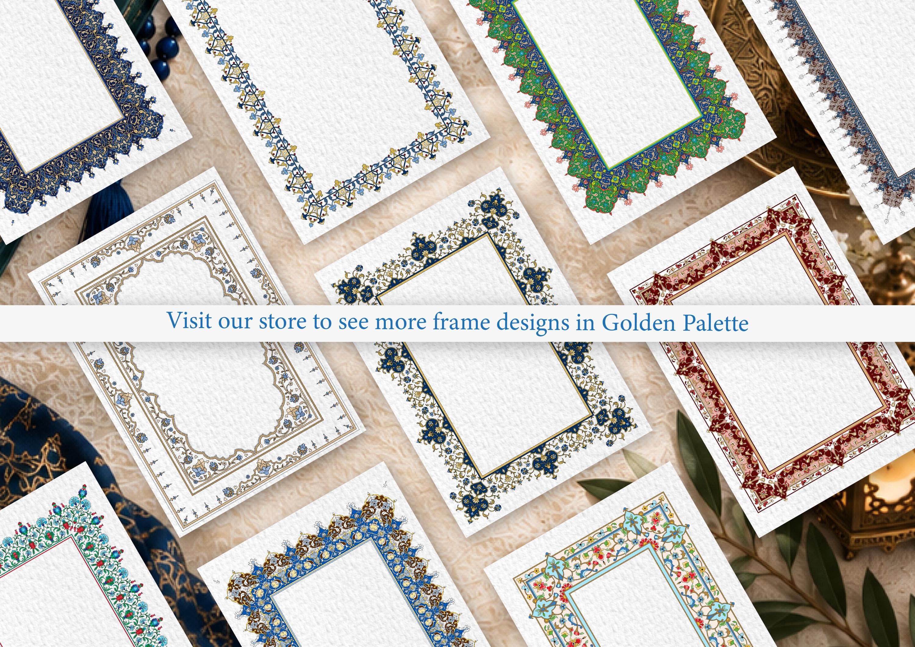 Islamic illumination. Border Tazhib. Traditional isalmic pattern.  Arabic wall decor. Persian oriental ornament. Digital frame print. - image 2