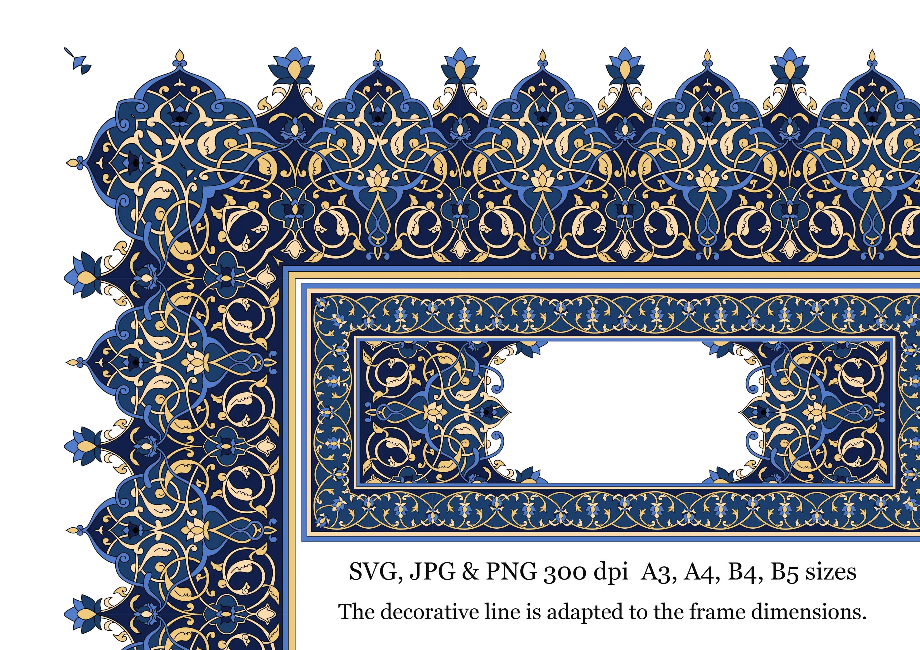 Arabic calligraphy border with decor plate. Ornamental Title Panel for Quran, Nikah & Certificates. Islamic Header Border. Tazhib design - image 3