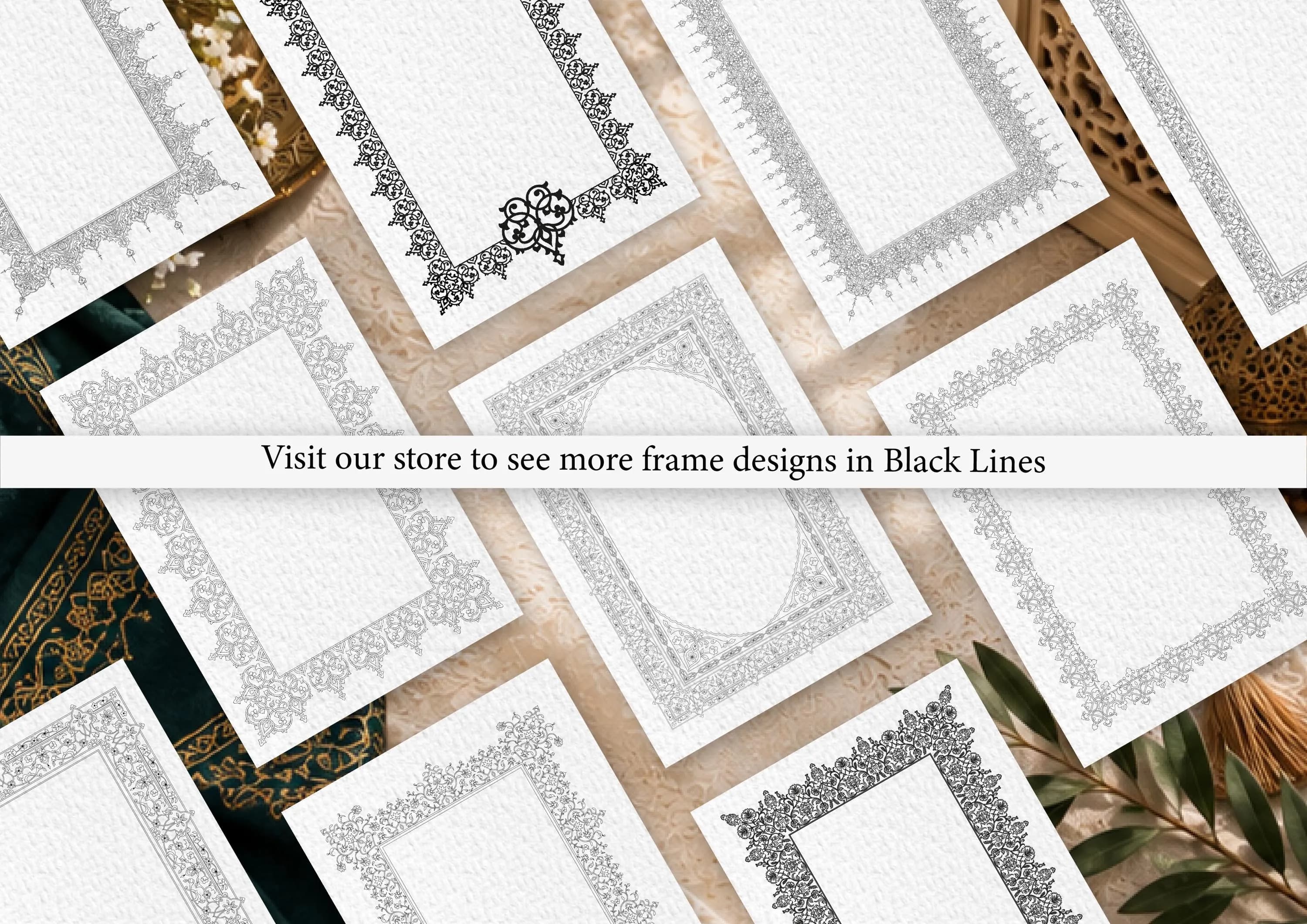 Islamic illumination. Border Tazhib. Traditional isalmic pattern.  Arabic wall decor. Persian oriental ornament. Digital frame print. - image 3