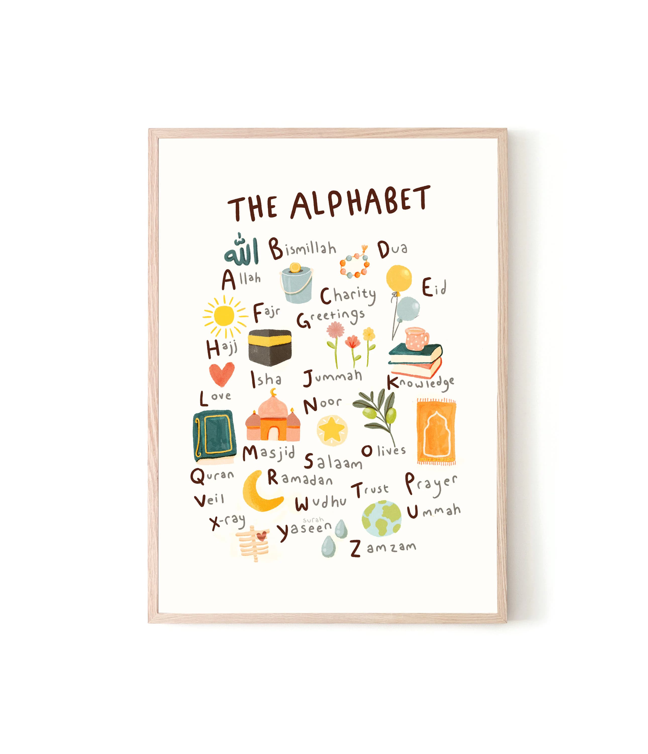 Islamic Alphabet Print: Kids Nursery Wall Art, Eid Gift