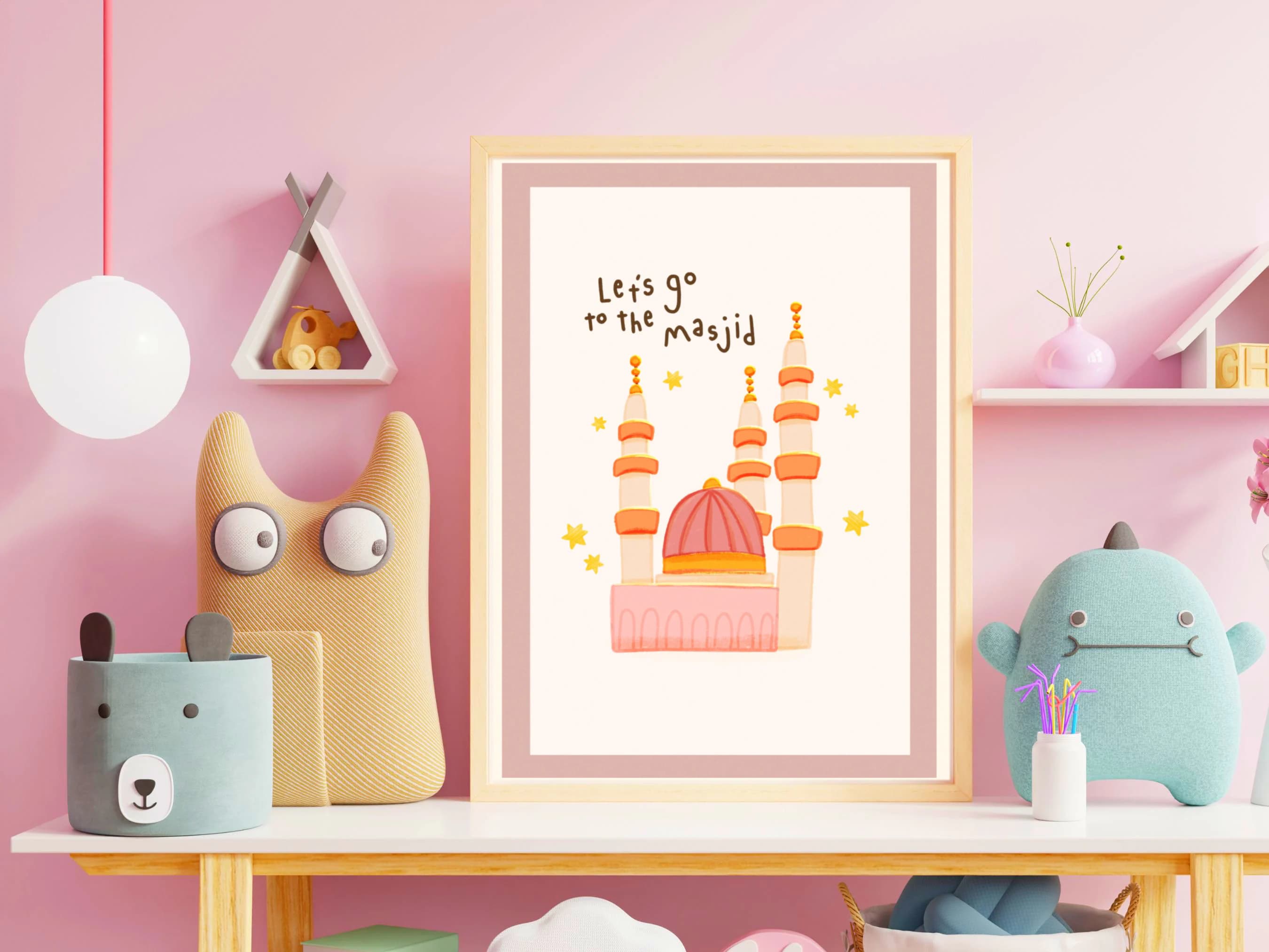 Mosque Kids Art Print: Islamic Children's Wall Decor, Eid Gift