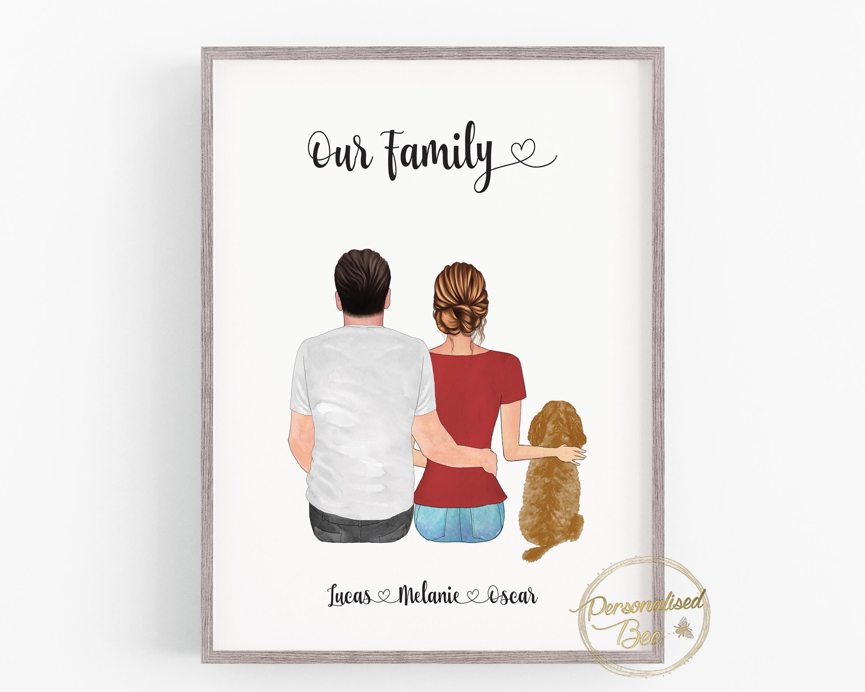Personalised Family Dog Print, Couple Dog Print, Couple and Pet, Couple illustration, Custom Portrait, Anniversary Gift, Personalised Decor - image 4