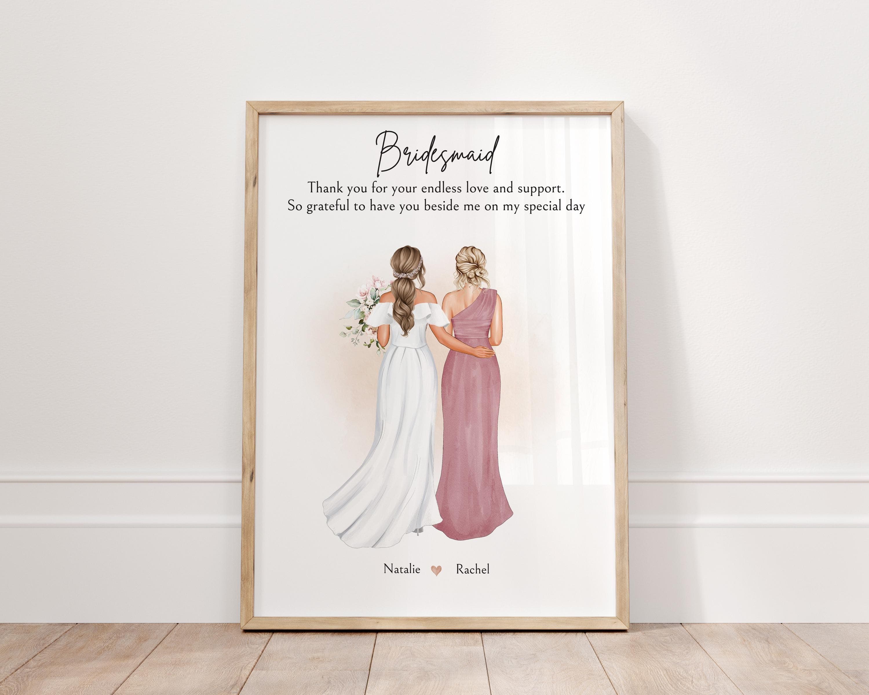 Personalised Bridesmaid Thank You Gift | Custom Bride & Bridesmaid Print | Wedding Day Keepsake | Maid of Honour Gift | Bridal Party Art