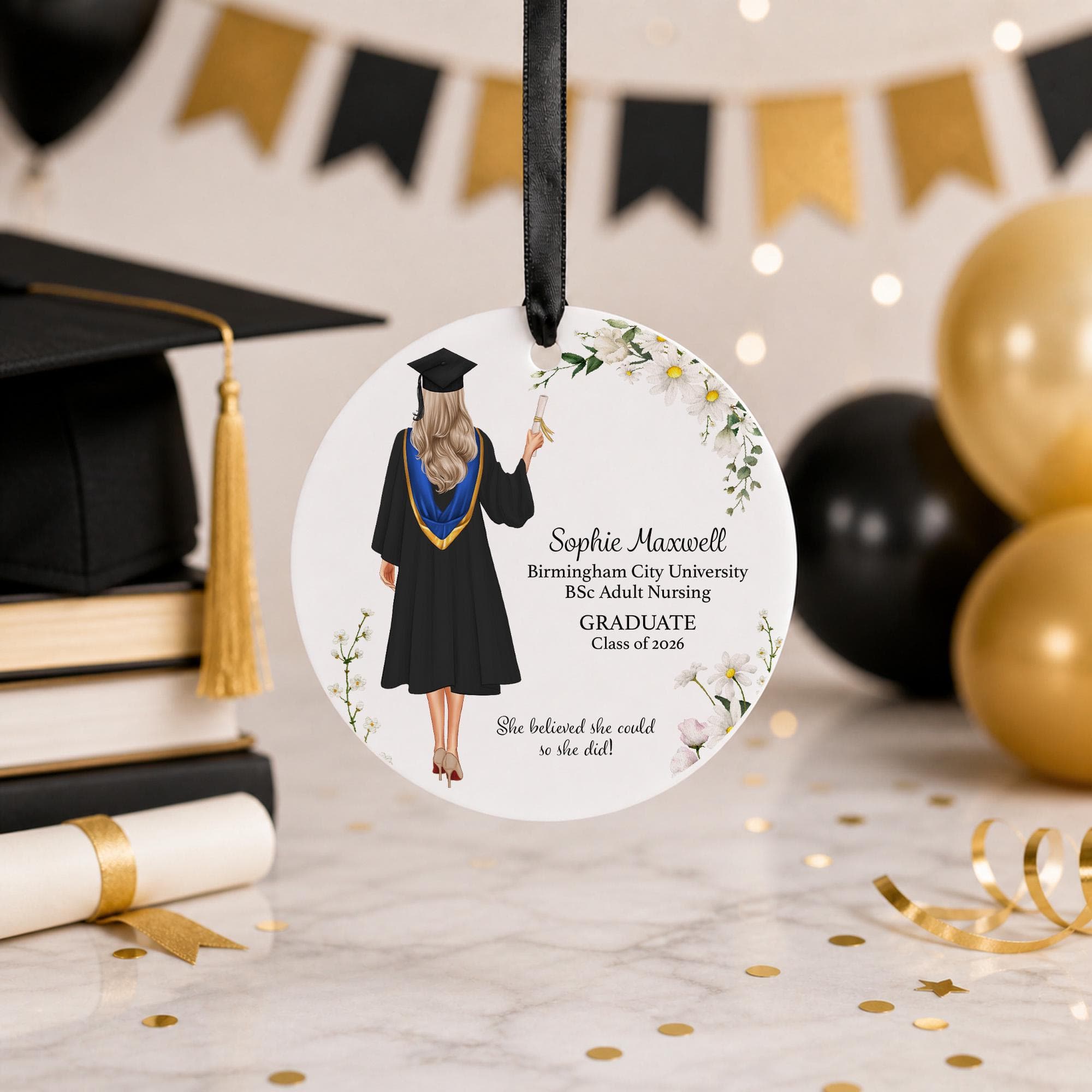 Personalised Graduation Ornament, Graduation Gift For Her, Class of 2026 Gift, Custom Female Graduate Keepsake Bauble