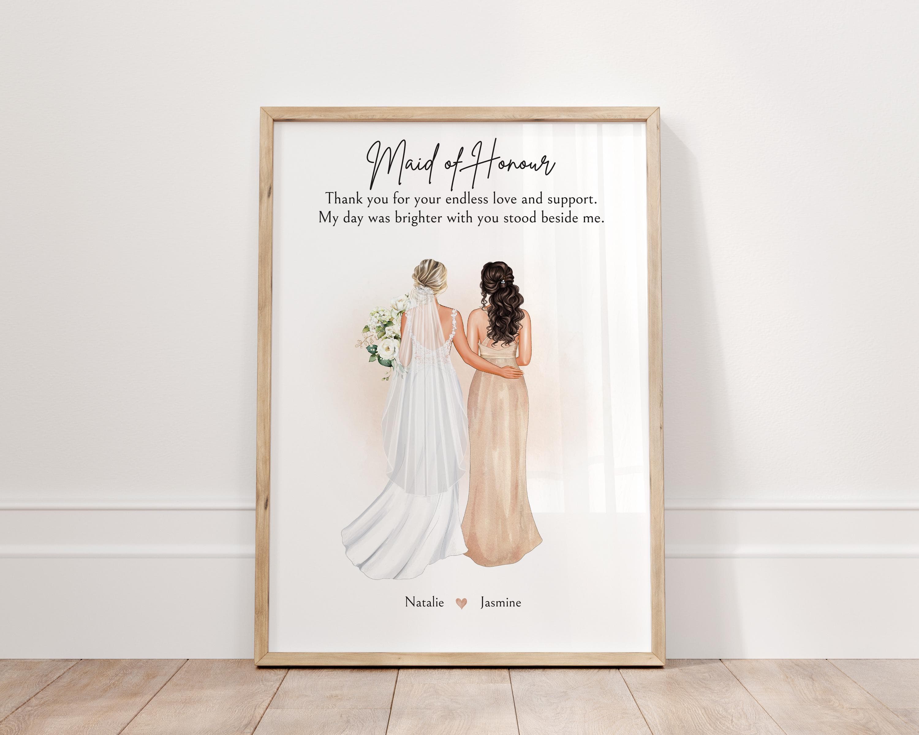 Personalised Maid of Honour Print | Bride & Bridesmaid Custom Portrait | Wedding Day Gift | Thank You Keepsake | Bridal Party Digital Art