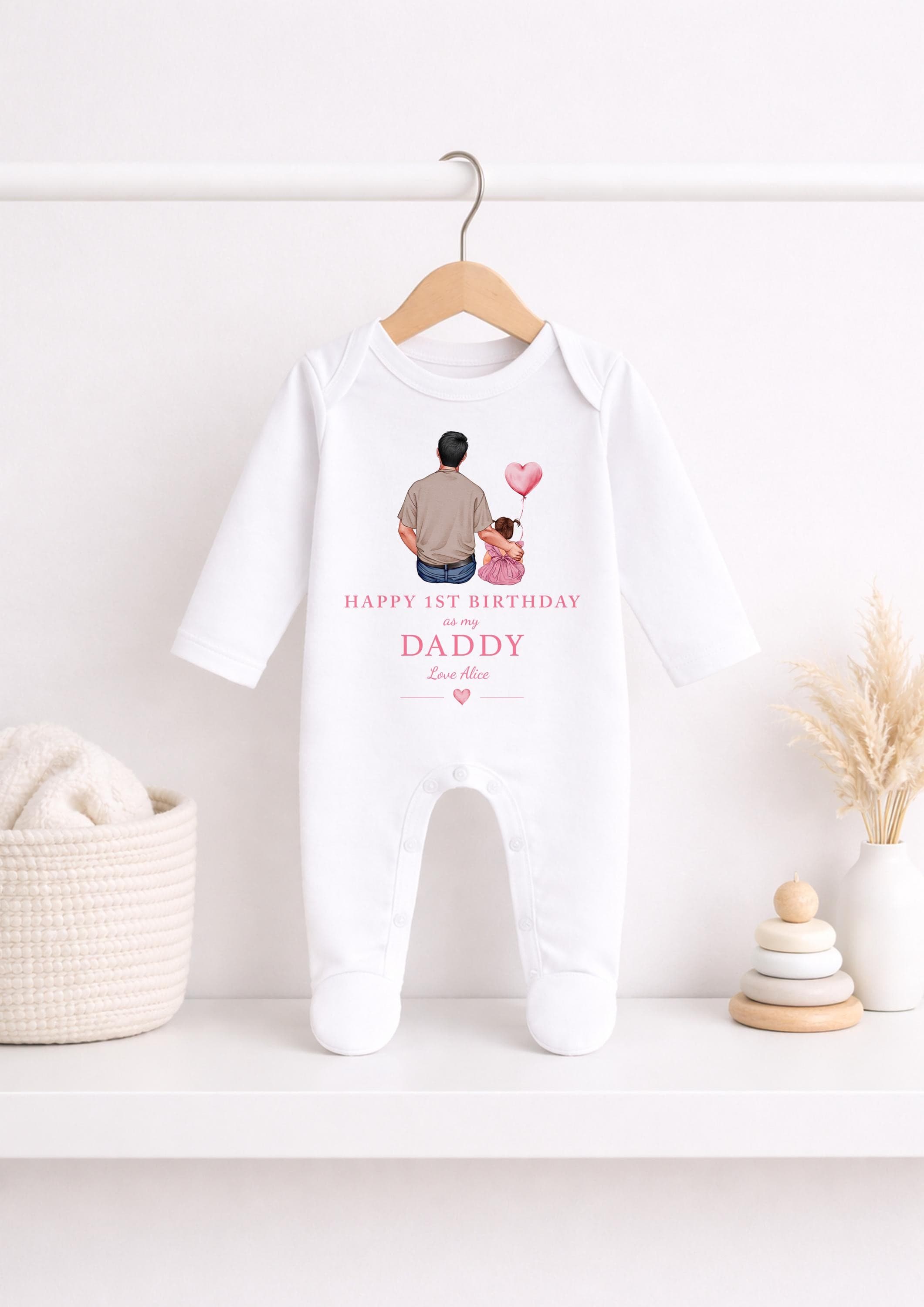Personalised Happy 1st Birthday As My Daddy Baby Grow, Daddy Birthday Gift From Daughter, Baby Girl Vest, Custom Character Outfit