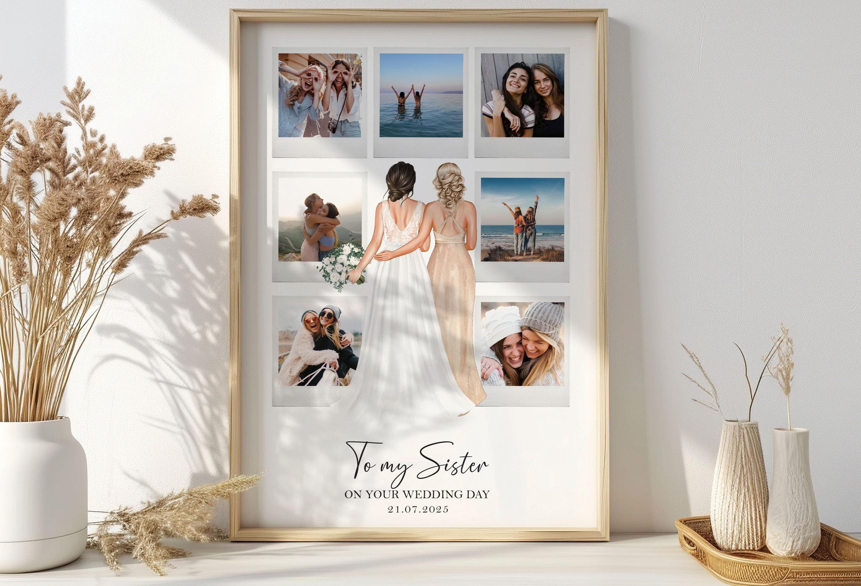 Wedding Morning Gift for Sister – Personalised Wedding Gift, To My Sister on Your Wedding Day Print, 9 Photo Wedding Keepsake