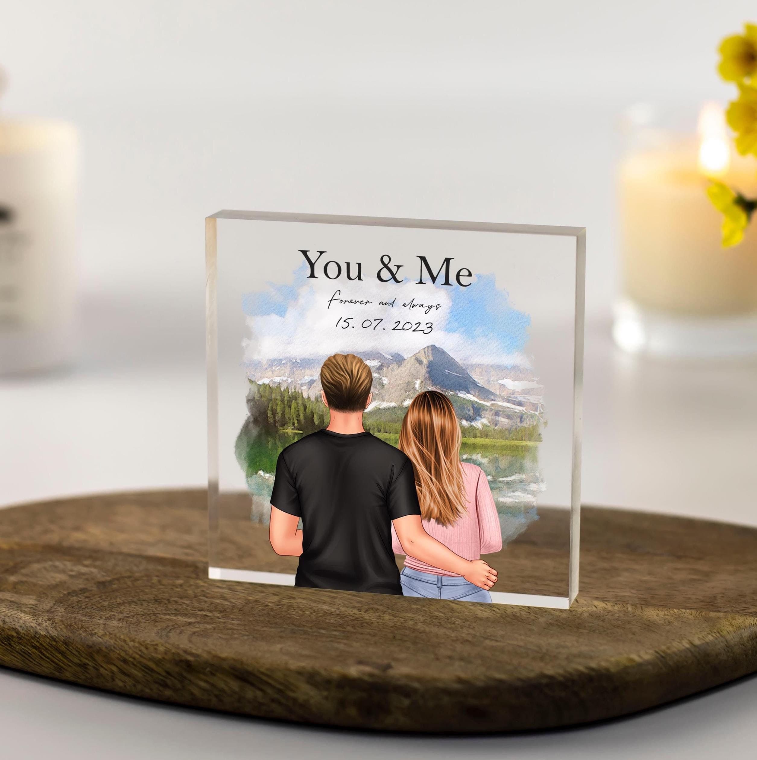 Couple Portrait Print, Personalised Gift for Boyfriend, Gift for Him Valentines Day, Gift for Her, Custom Girlfriend Gift, Acrylic Block