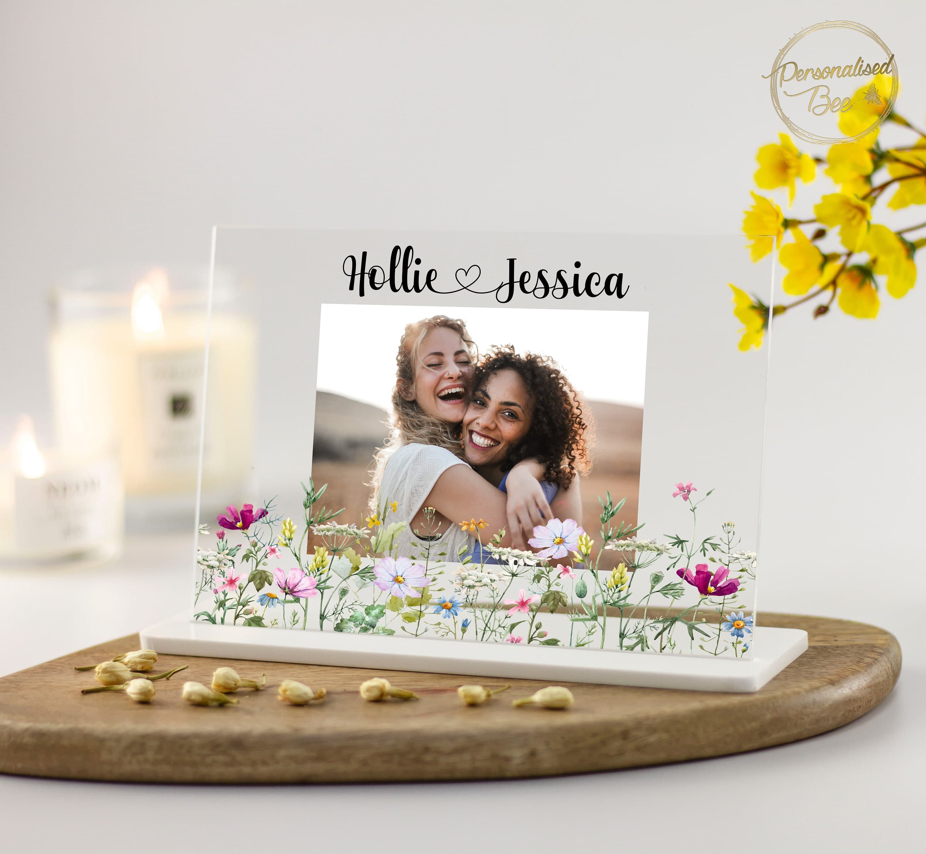Best Friend Gifts, Photo Keepsake, Custom Print, Personalised Gift for BFF, Birthday gift for Friend, Plaque with stand, Floral Custom Photo